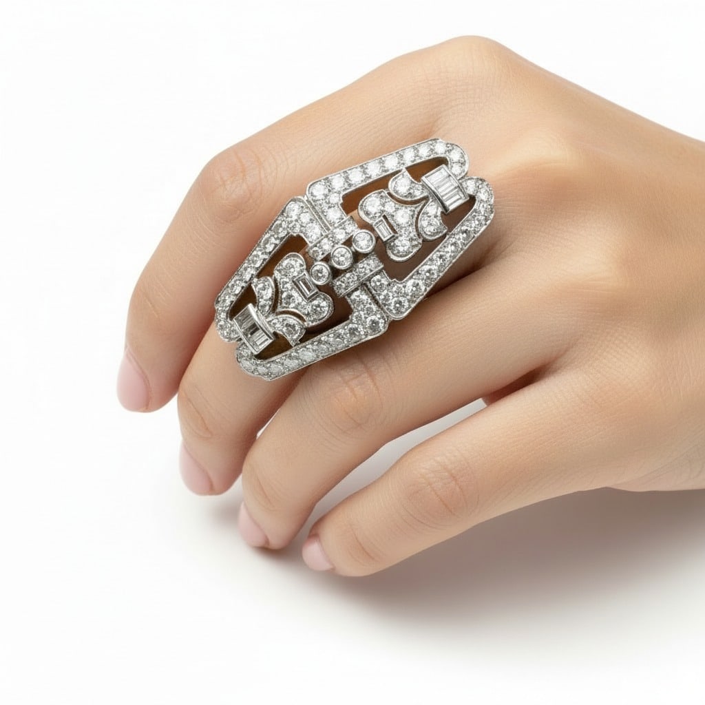 Art Deco 14kt Gold & Platinum Ring with 4.10 Cts in Diamonds (1 of 3)