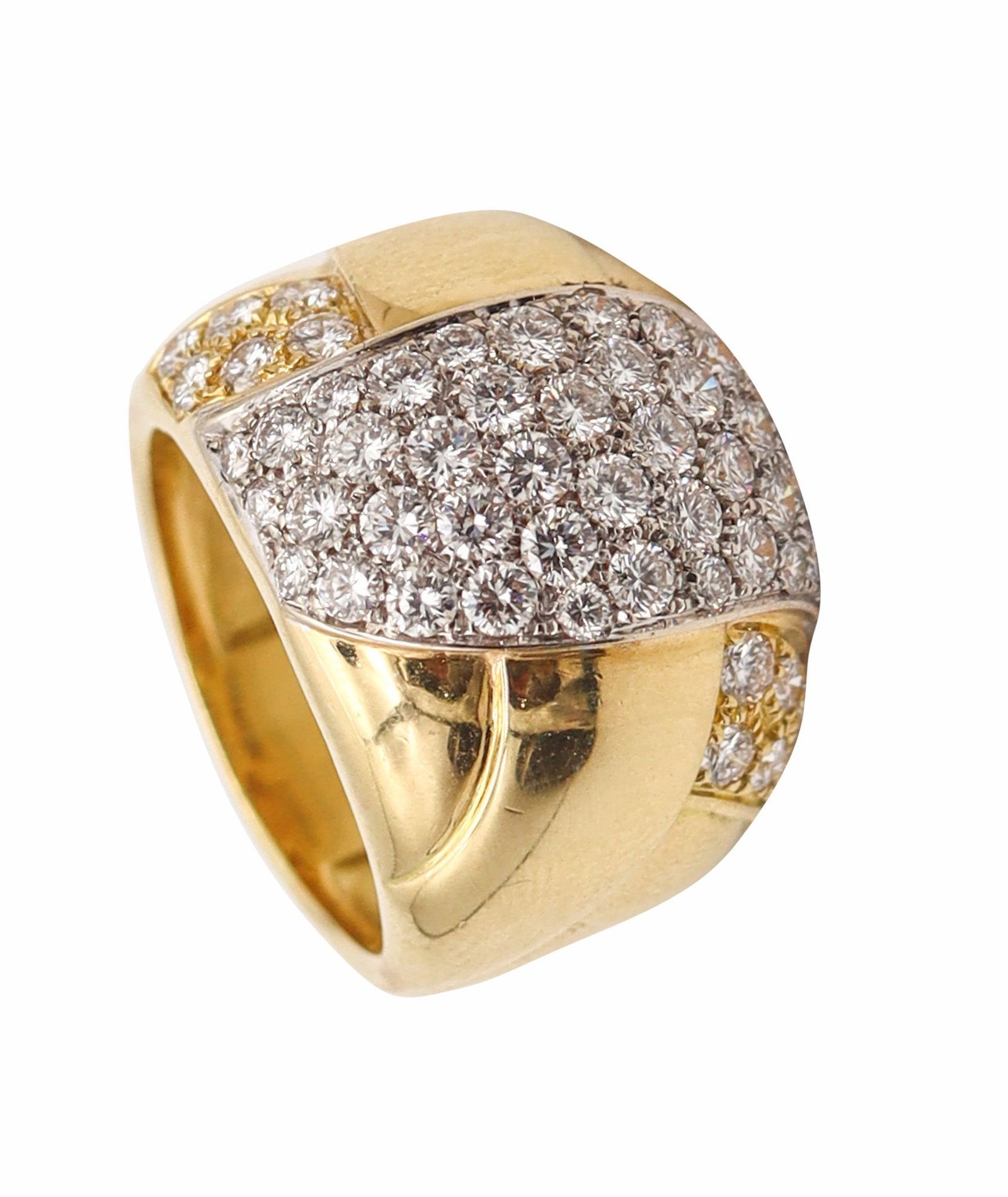 LEO PIZZO Milano Cocktail Ring In 18Kt Yellow Gold With 3.36 Ctw Diamonds: A gorgeous Leo Pizzo cocktail ring from Milano, Italy (circa 2000), masterfully crafted with a bold, massive presence in solid 18k yellow gold with a high-polished finish. The top is fully illuminated