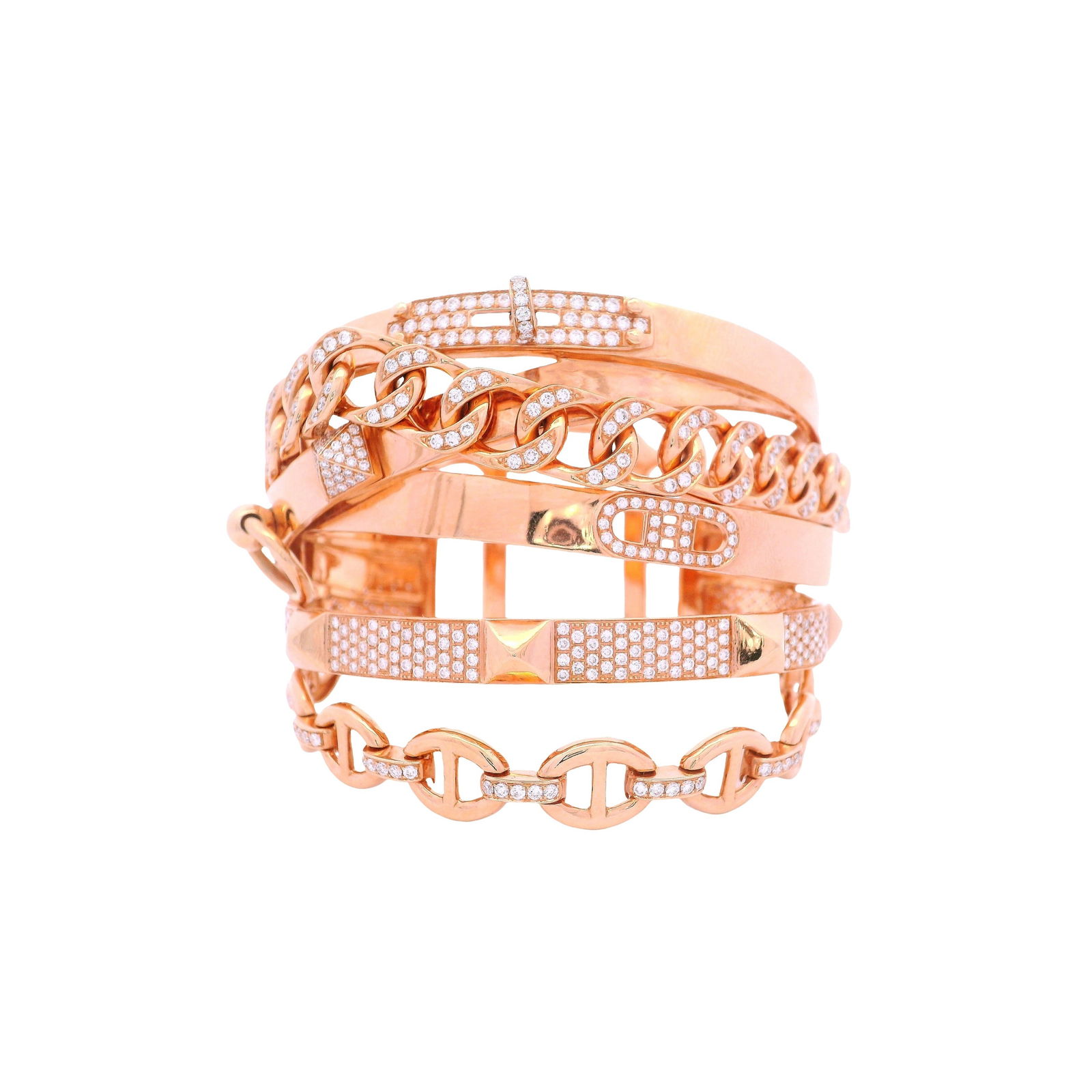 18kt Rose Gold Multi-Style Bangle Bracelet with 4.20 Carats of Diamonds (1 of 7)