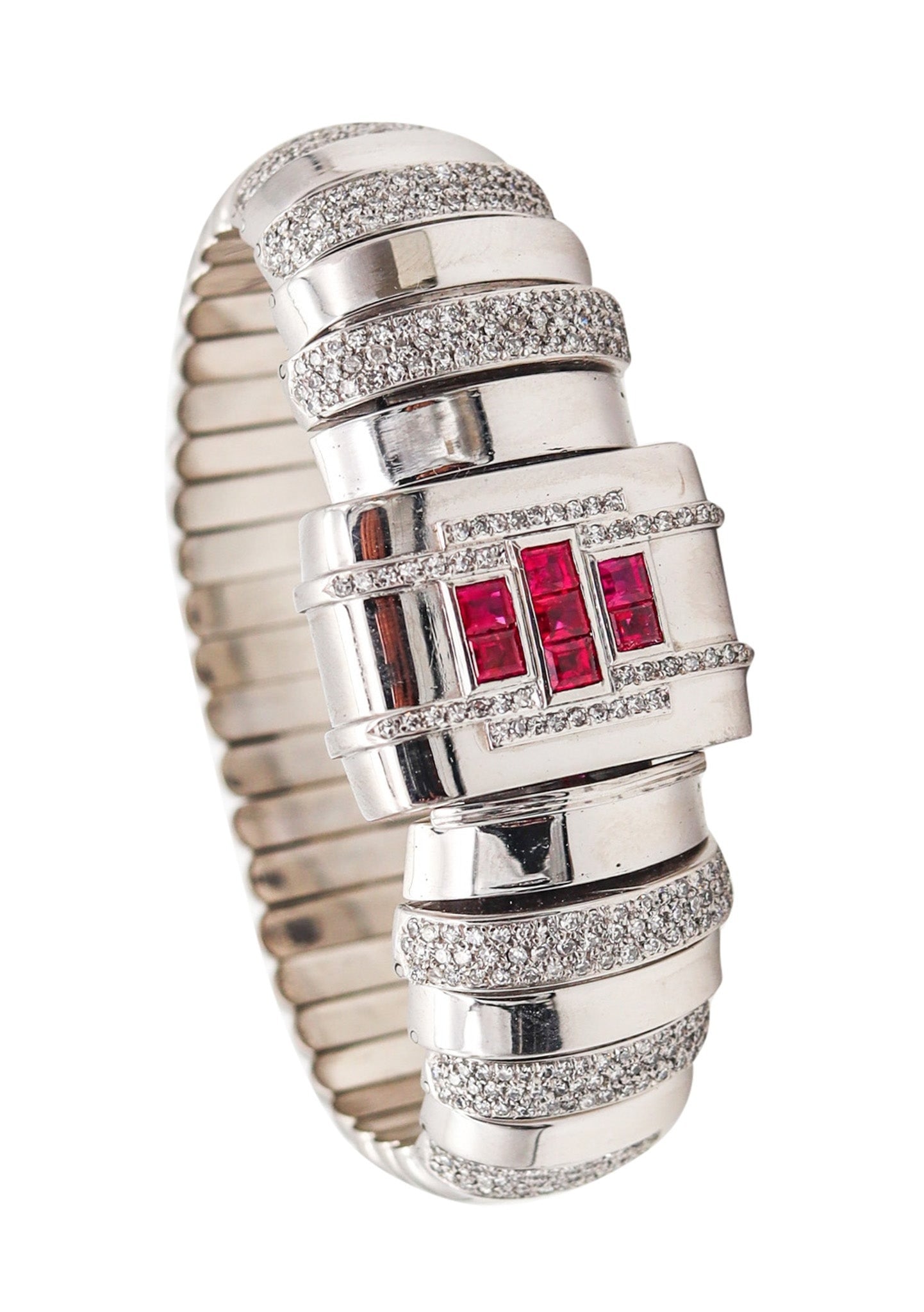 ART DECO 1935 Geometric Bracelet In Platinum And 18Kt Gold With 7.69 Ctw in Rubies & Diamonds (1 of 10)