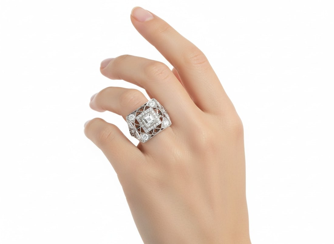 Art Deco Platinum Ring with 1.80 Cts in Diamonds (1 of 5)