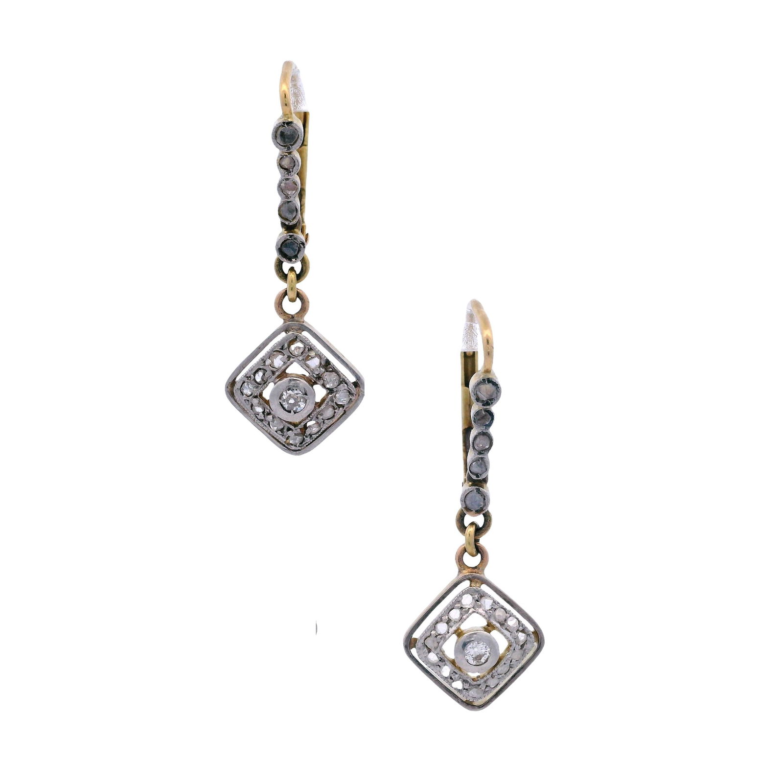 Art Deco Drop Earrings in 18kt Gold & Platinum with Diamonds (1 of 5)