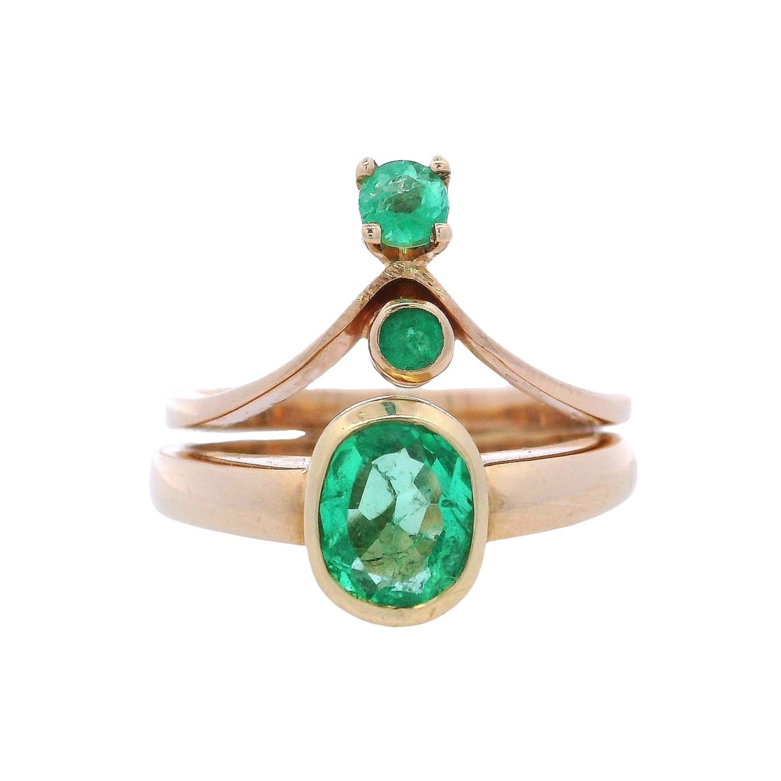 Vintage 18kt yellow Gold Ring with 1.20 Cts Colombian Emeralds (1 of 7)