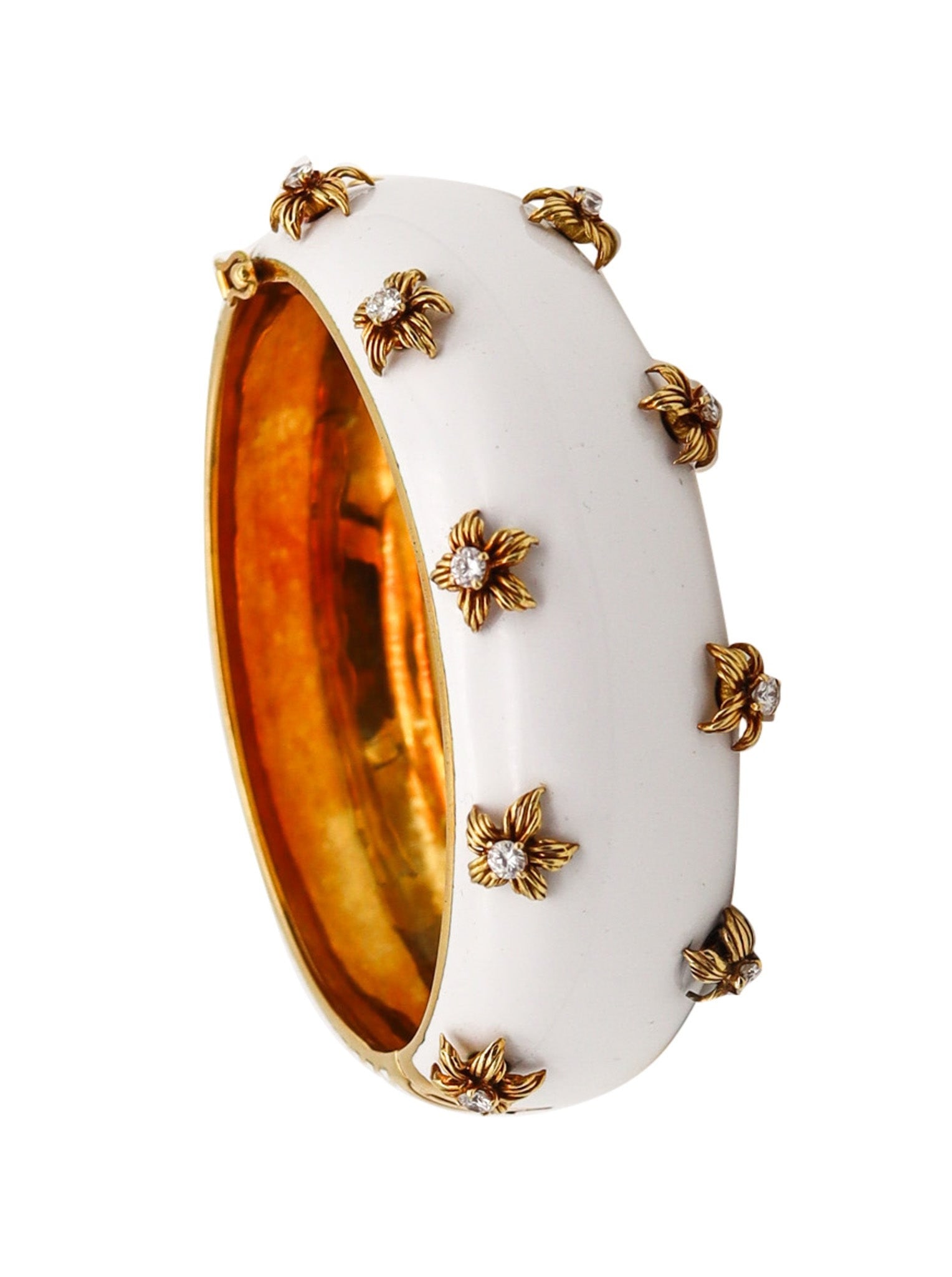 MODERNIST 1970 White Enameled Bangle In 18Kt Yellow Gold With Diamonds (1 of 10)