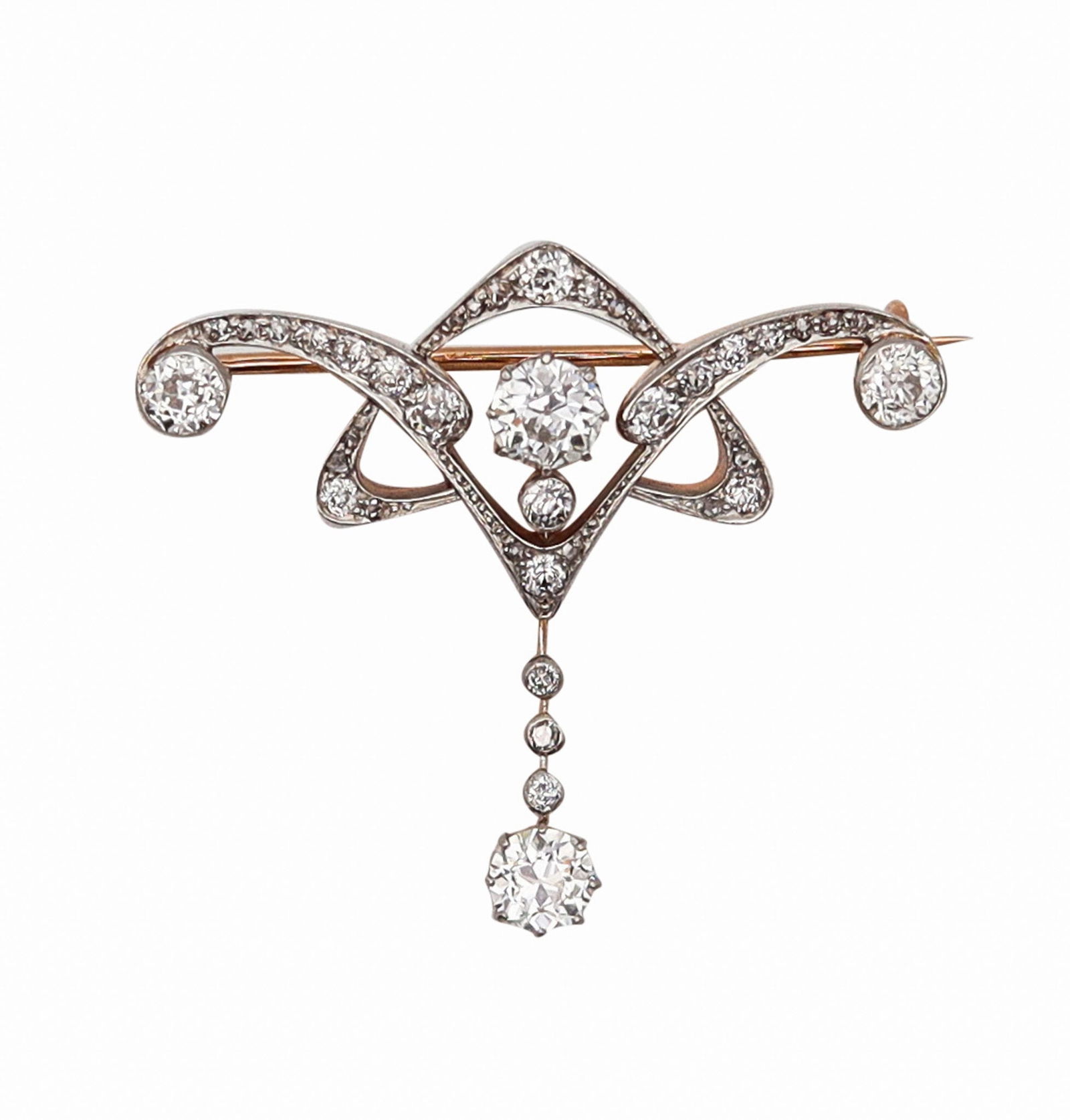 EDWARDIAN 1905 Belle Epoque Brooch In 18Kt Gold platinum With 2.74 Ctw In Diamonds (1 of 5)