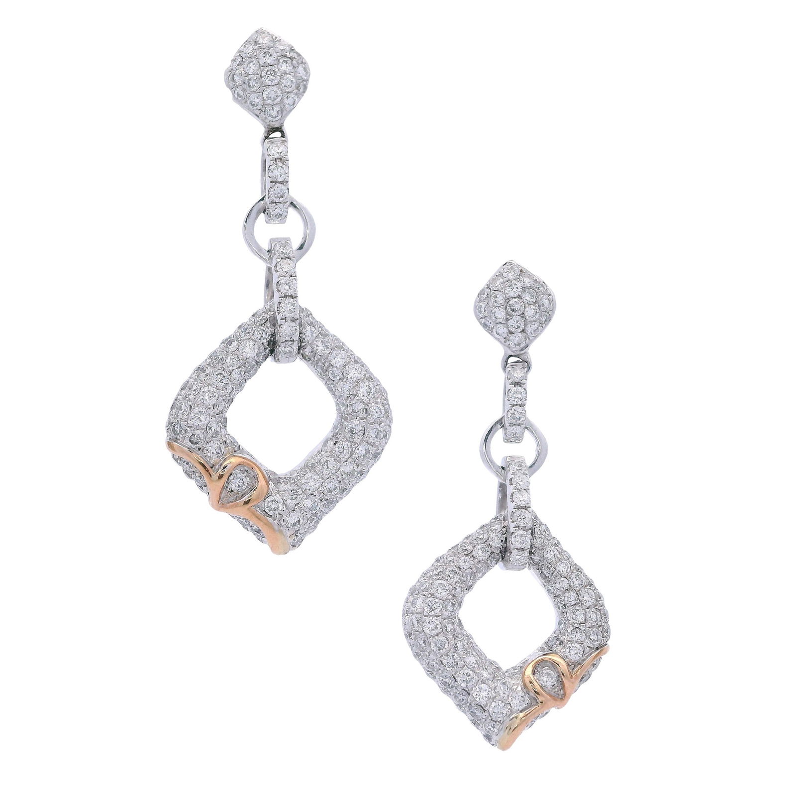 18kt white & yellow Gold Drop Earrings with 2.00 Cts in Diamonds (1 of 4)