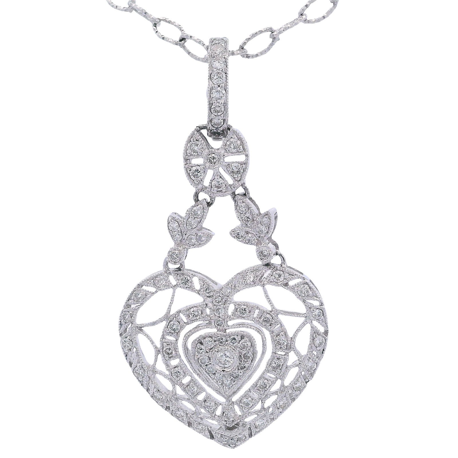 14kt white Gold Heart Pendant Necklace with Diamonds (1 of 6)