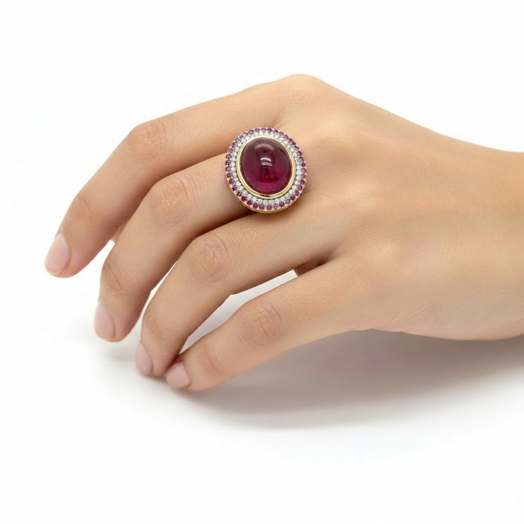 14K Yellow Gold Rubellite , Sapphire, and Diamond Ring (1 of 4)