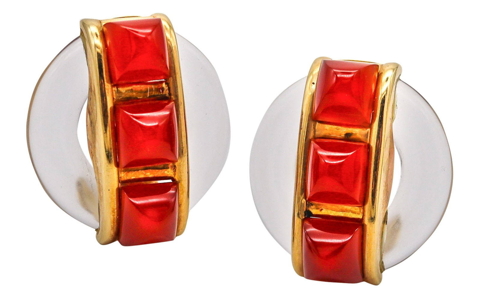 CARTIER 1973 By Aldo Cipullo Clips On Earrings In 18Kt Gold Rock Crystal & Carnelians (1 of 8)
