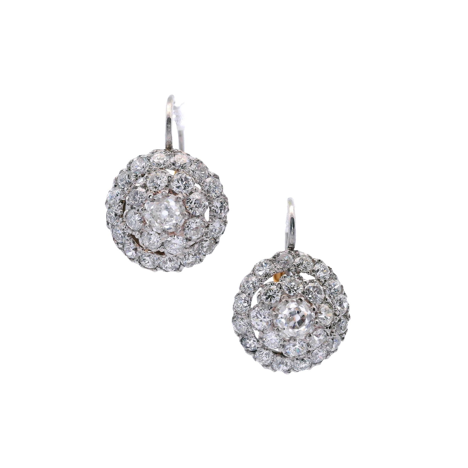 Vintage 18kt yellow Gold & Platinum Cluster Earrings with 3.10 Cts in Diamonds (1 of 5)