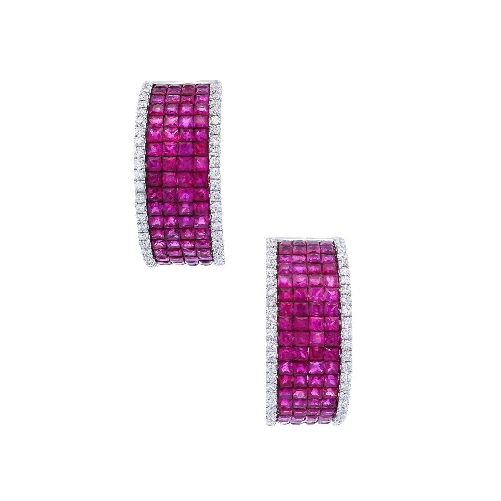 18kt white Gold Hoop Earrings with 10.24 CTW in Rubies & Diamonds (1 of 5)
