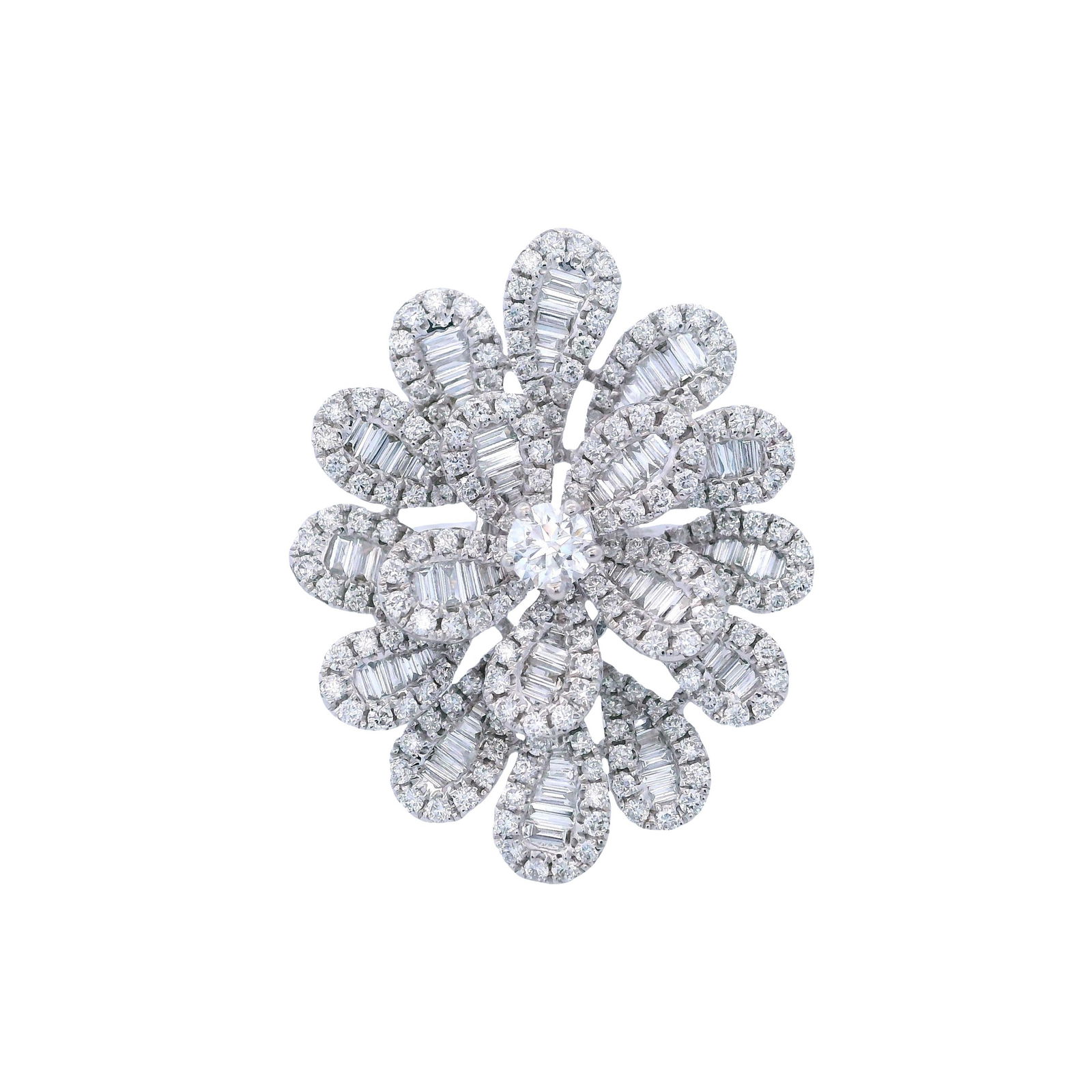 14kt white Gold Flower Ring with 3.50 Cts in Diamonds (1 of 7)