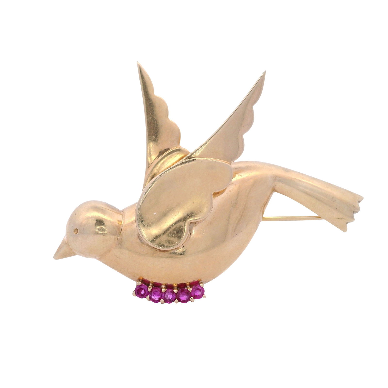 Vintage 14kt yellow Gold Bird Brooch with synthetic Rubies (1 of 3)