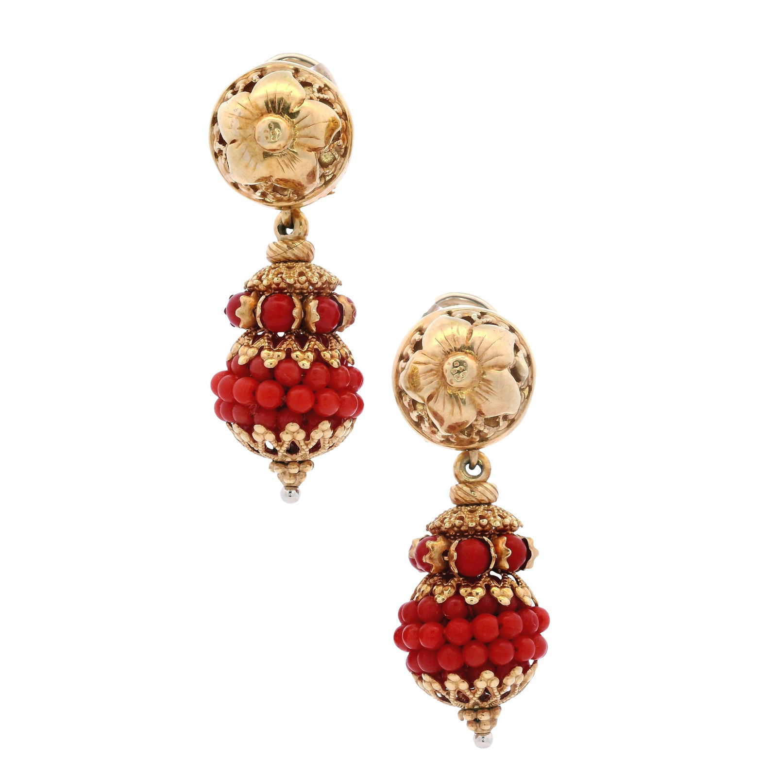 Vintage ITALIAN 18kt yellow Gold Dangle Earrings with Coral (1 of 6)