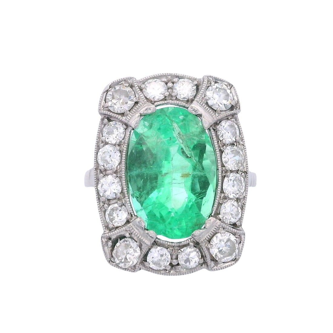 Antique Platinum Ring with Emerald & Diamonds (1 of 7)