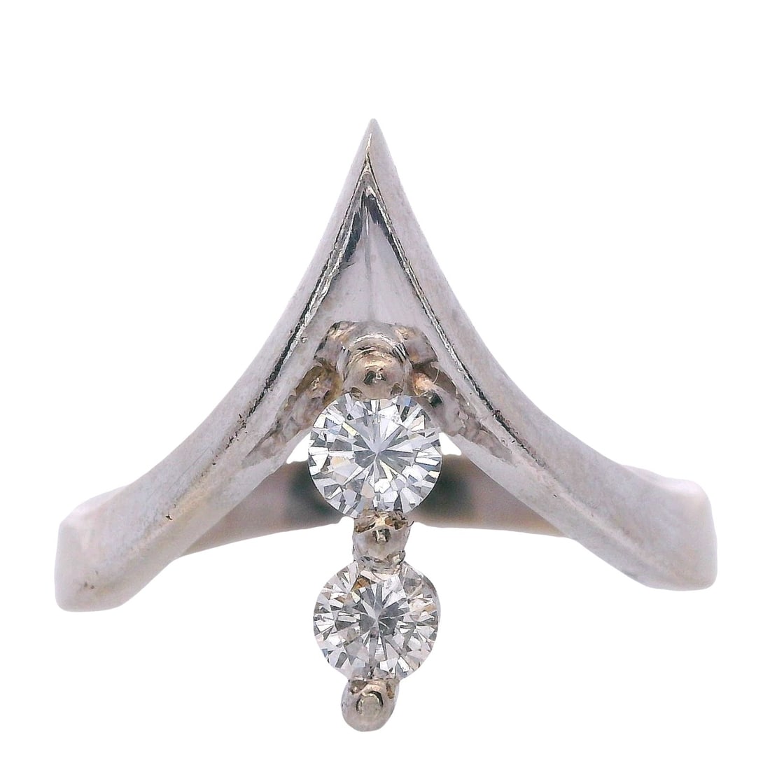 Vintage RUSSIAN 13.8 Kts white Gold Ring with Diamonds (1 of 8)