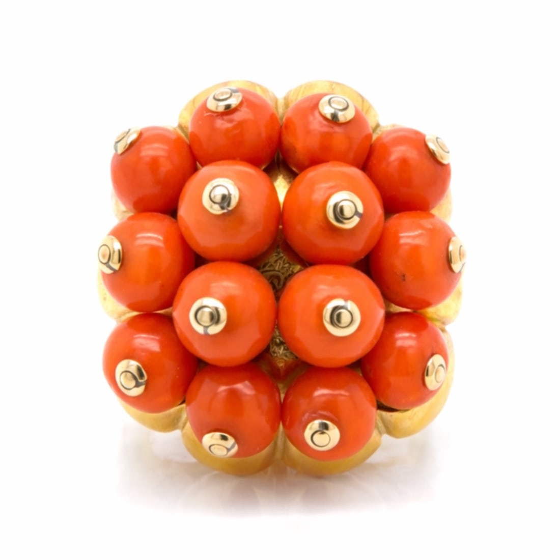 French Retro 18K Yellow Gold Coral Ring (1 of 4)