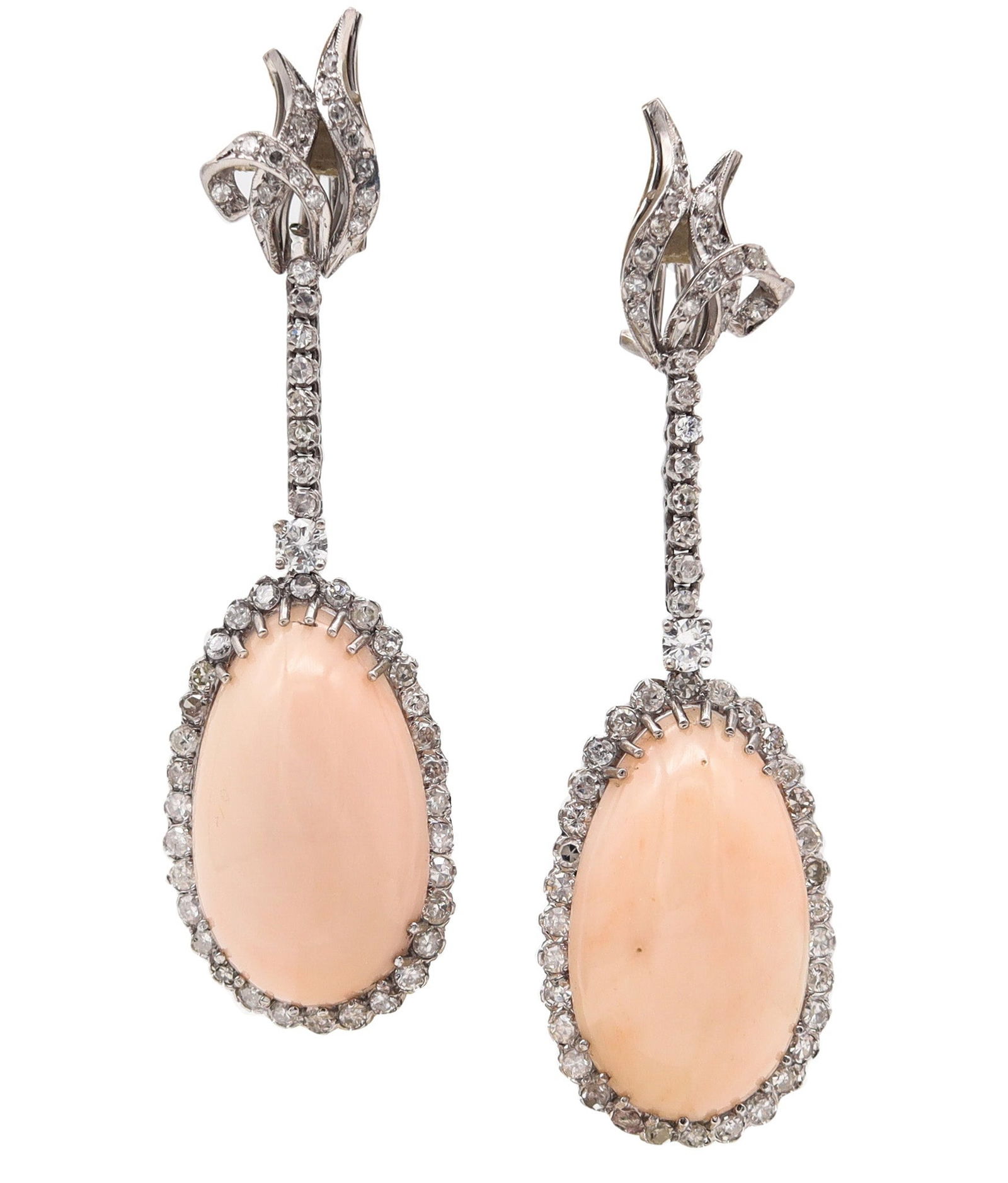 CLASSIC 1950 Late Deco Dangle Earrings In Palladium With Diamonds & Corals (1 of 8)