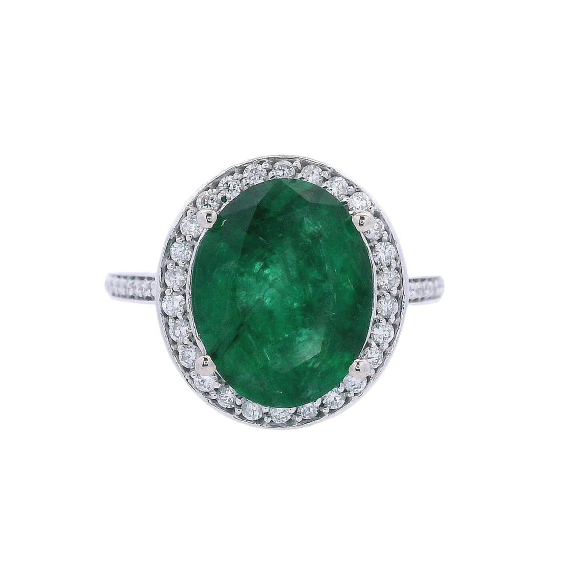 14kt white Gold Halo Ring with 4.35 CTW in Emerald & Diamonds (1 of 7)