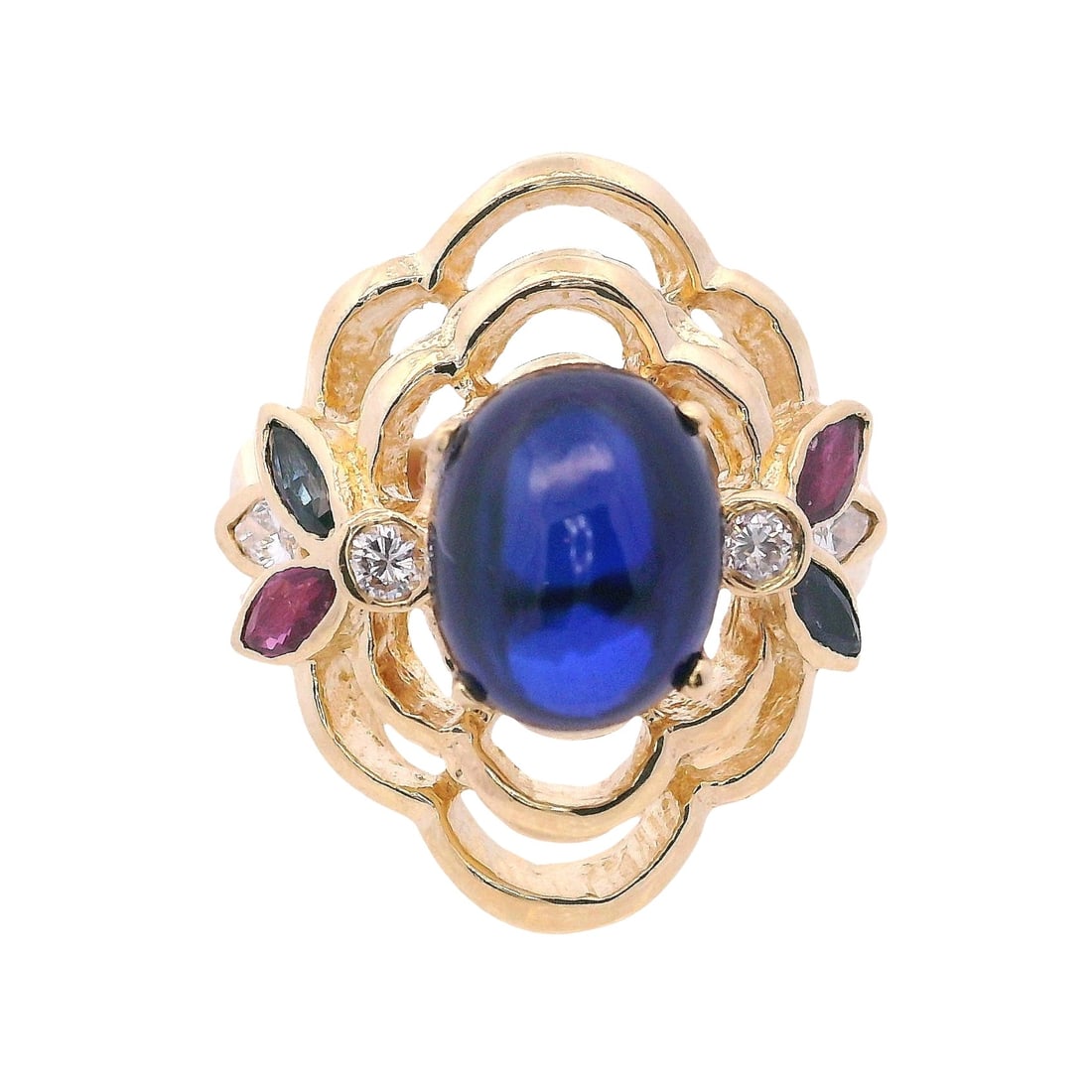 14kt yellow gold Cocktail Ring with Diamonds, Sapphires & Rubies (1 of 6)