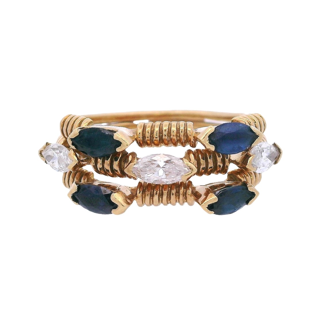 18kt yellow Gold Ring with 1.40 Cts in Diamonds & Blue Sapphires (1 of 6)