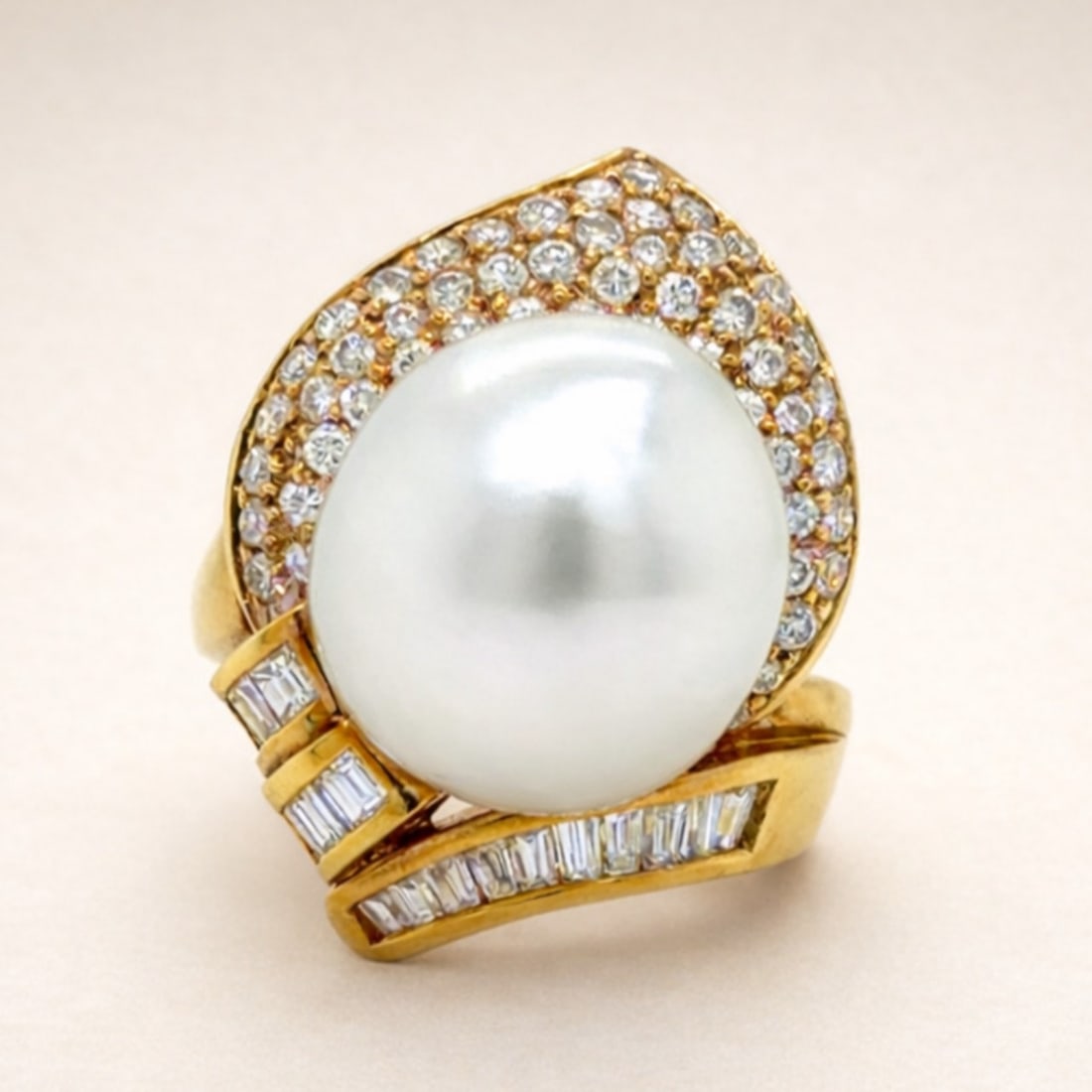 18K Yellow Gold South Sea Pearl & Diamond Ring (1 of 4)