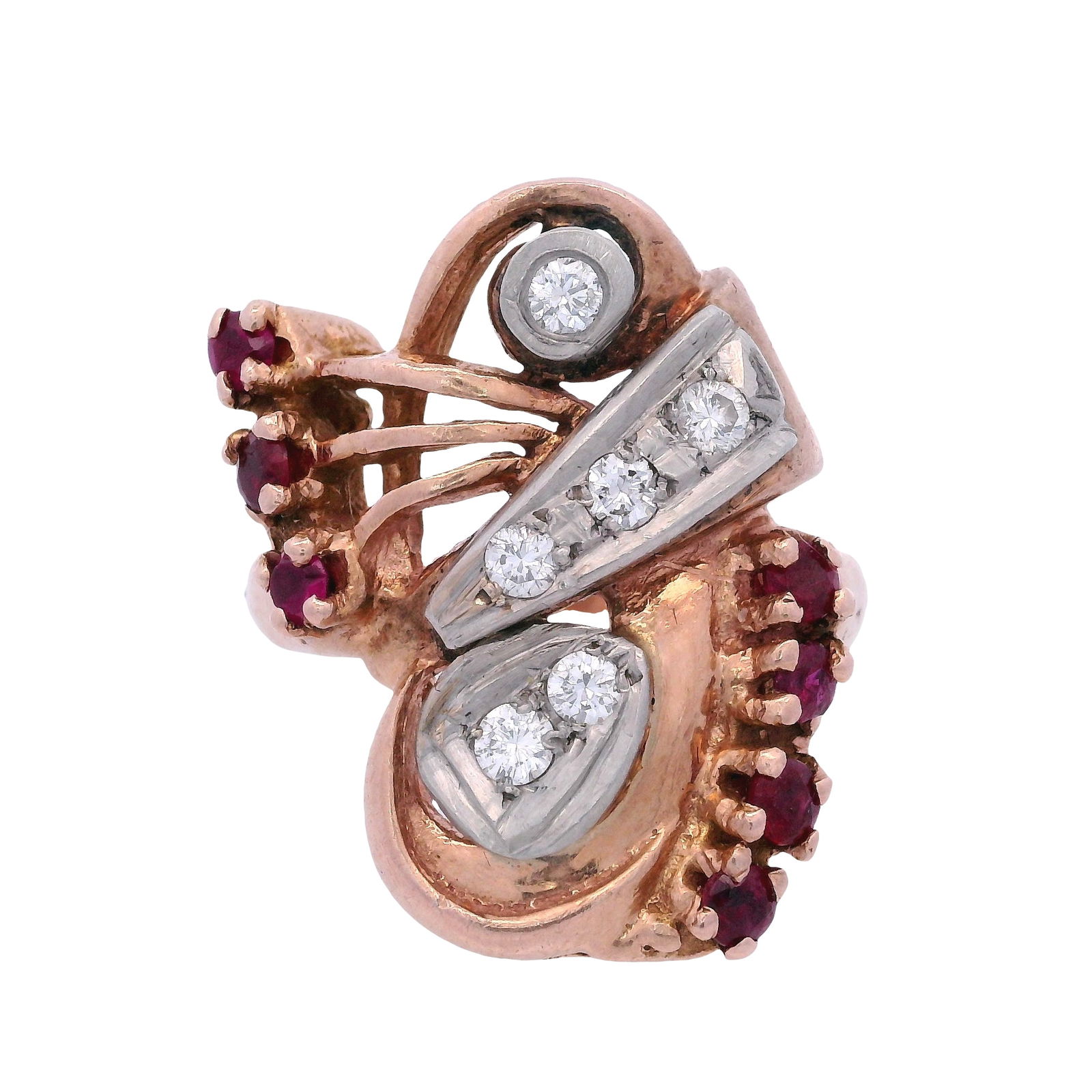 Retro 14kt Rose Gold Ring with Rubies & Diamonds (1 of 7)