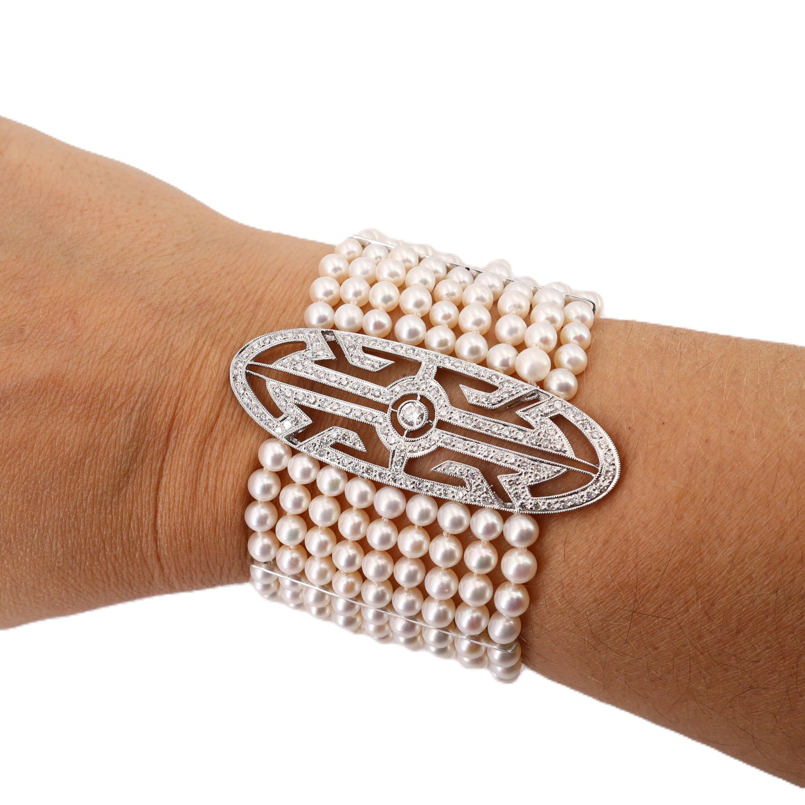 18kt white Gold Pearl Bracelet with 2.00 cts in Diamonds (1 of 6)