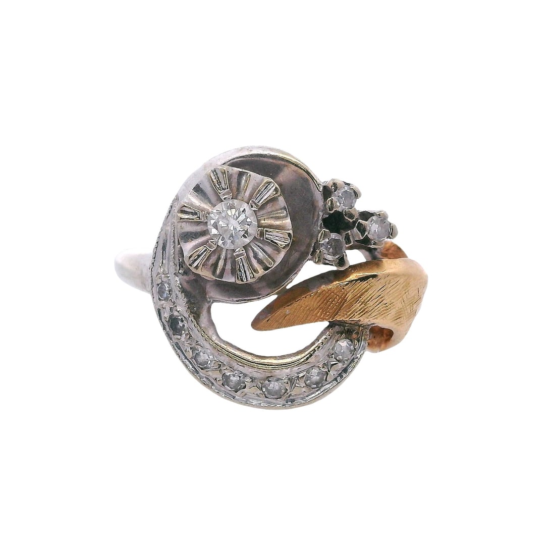 Retro 18kt two tones Ring with Diamonds (1 of 6)