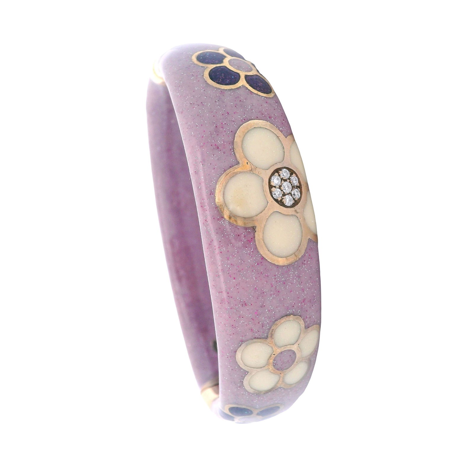 Alessandro Fanfani Diamonds & Enamel 18k Gold & silver Bangle: Italian Cuff Bracelet Crafted in 18k yellow gold and Sterling Silver 925 by Italian designer Alessandro Fanfani. Accented with 6 Round-cut Diamonds weighing Approx. 0.21 carats. G color, VS clarity. E