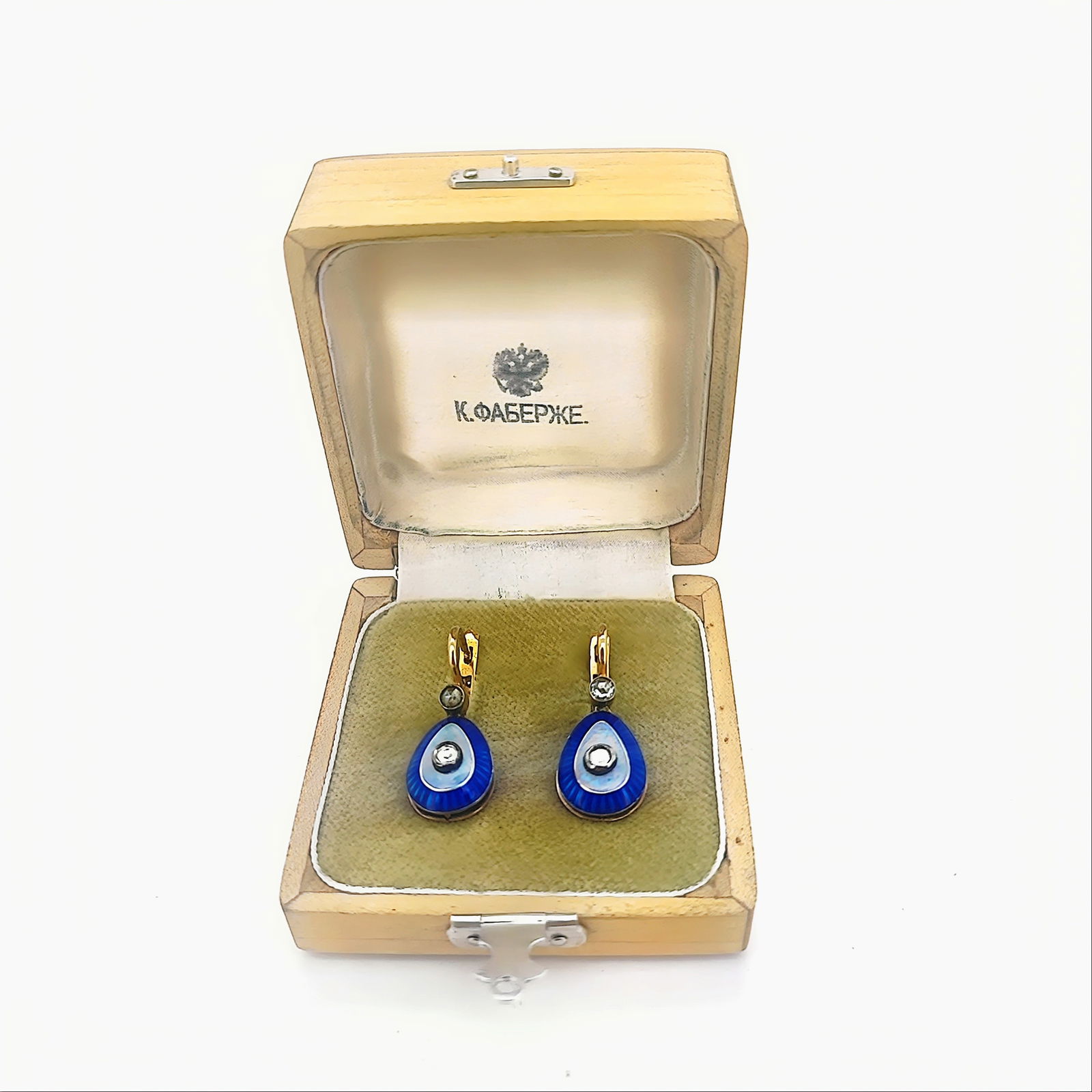 Vintage Imperial Rose Gold Diamond Enamel Earrings (1 of 5)