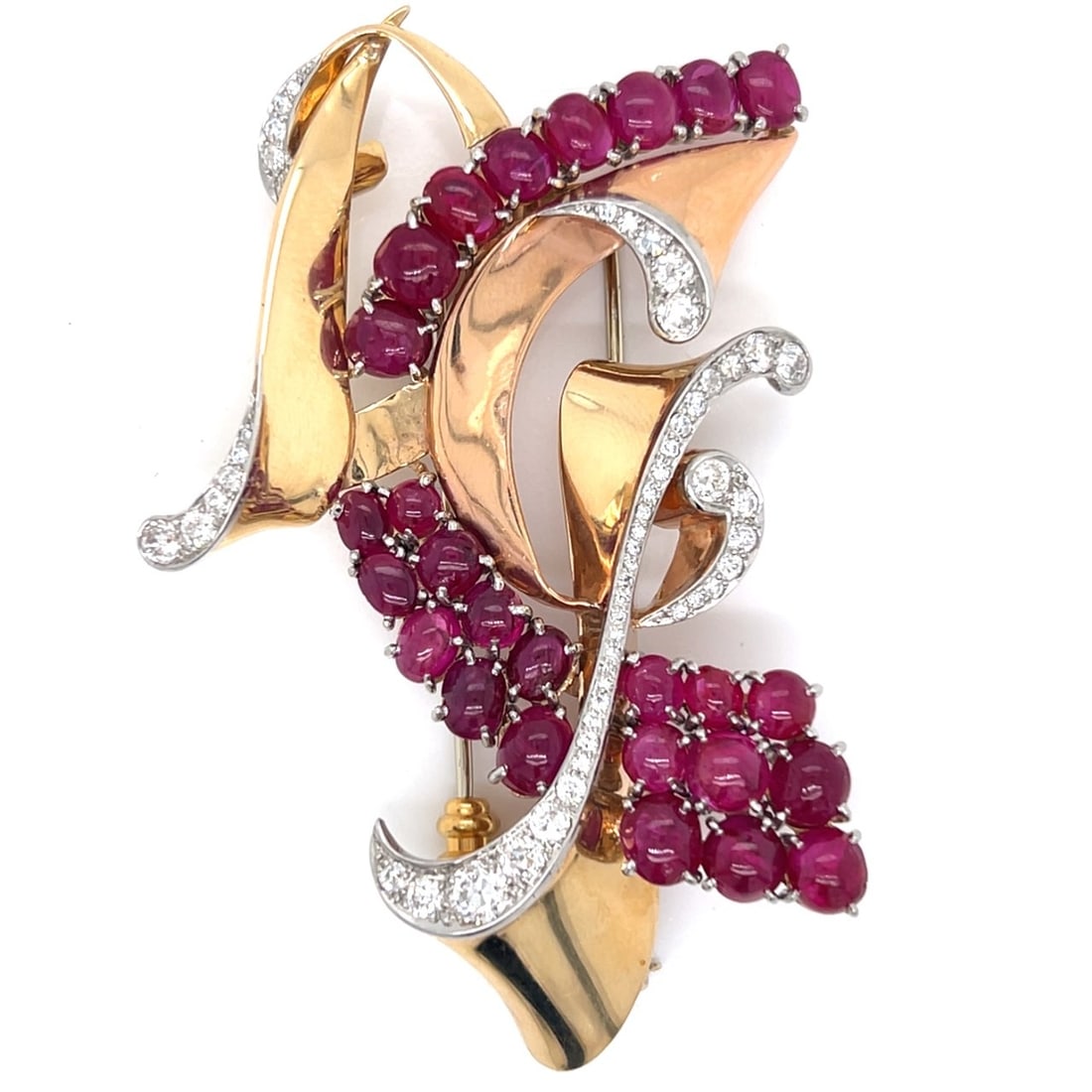 TRABERT & HOEFFER & MAUBOUSSIN 18K Burma no Heat Ruby and Diamond Brooch (1 of 5)
