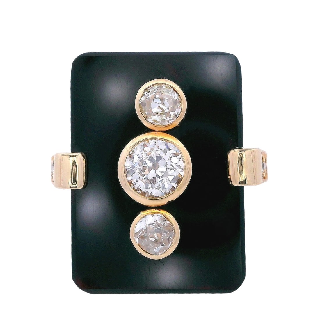 Art Deco 18kt yellow Gold Ring with Onyx & Diamonds (1 of 7)