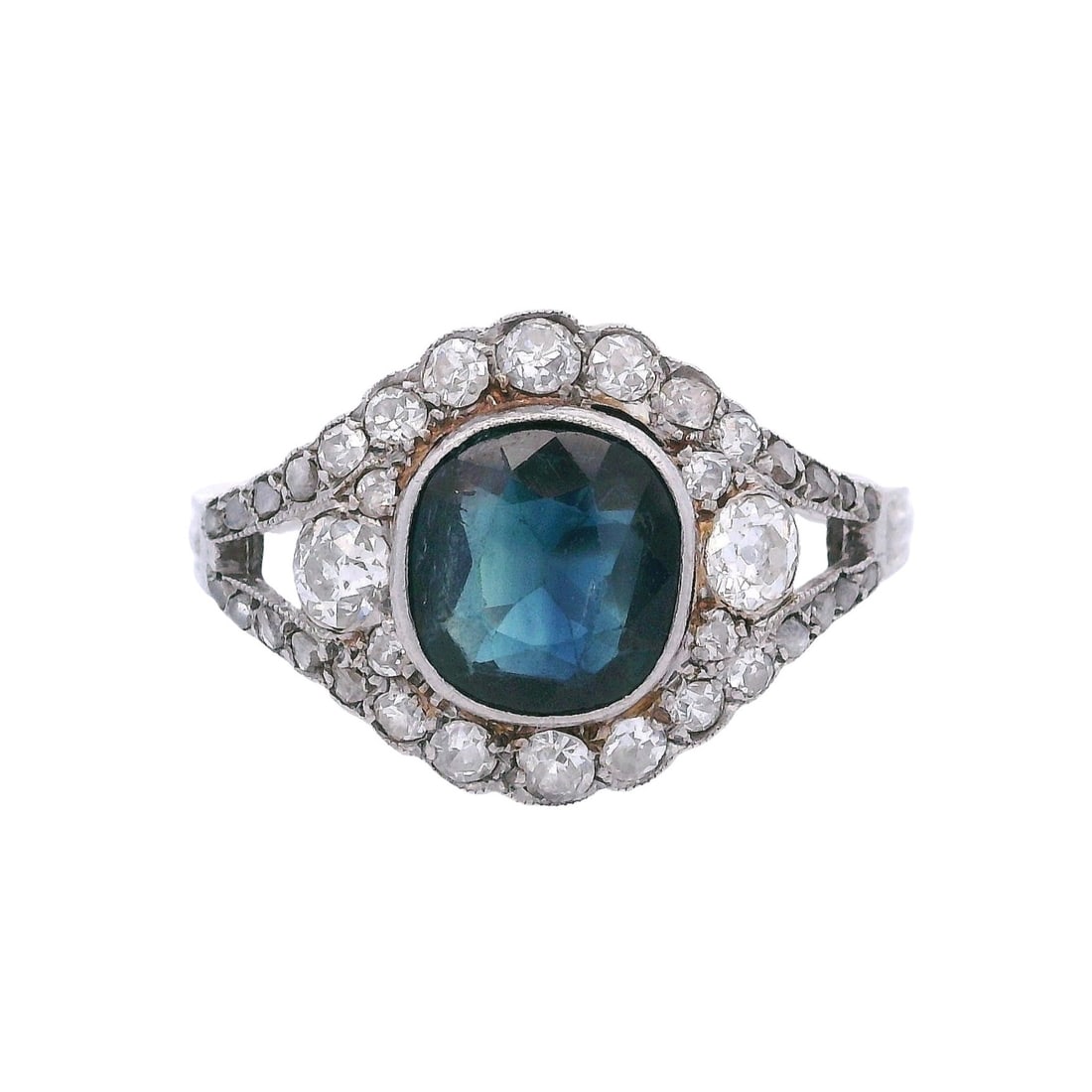 Edwardian Platinum Ring with Blue Sapphire & Diamonds (1 of 7)