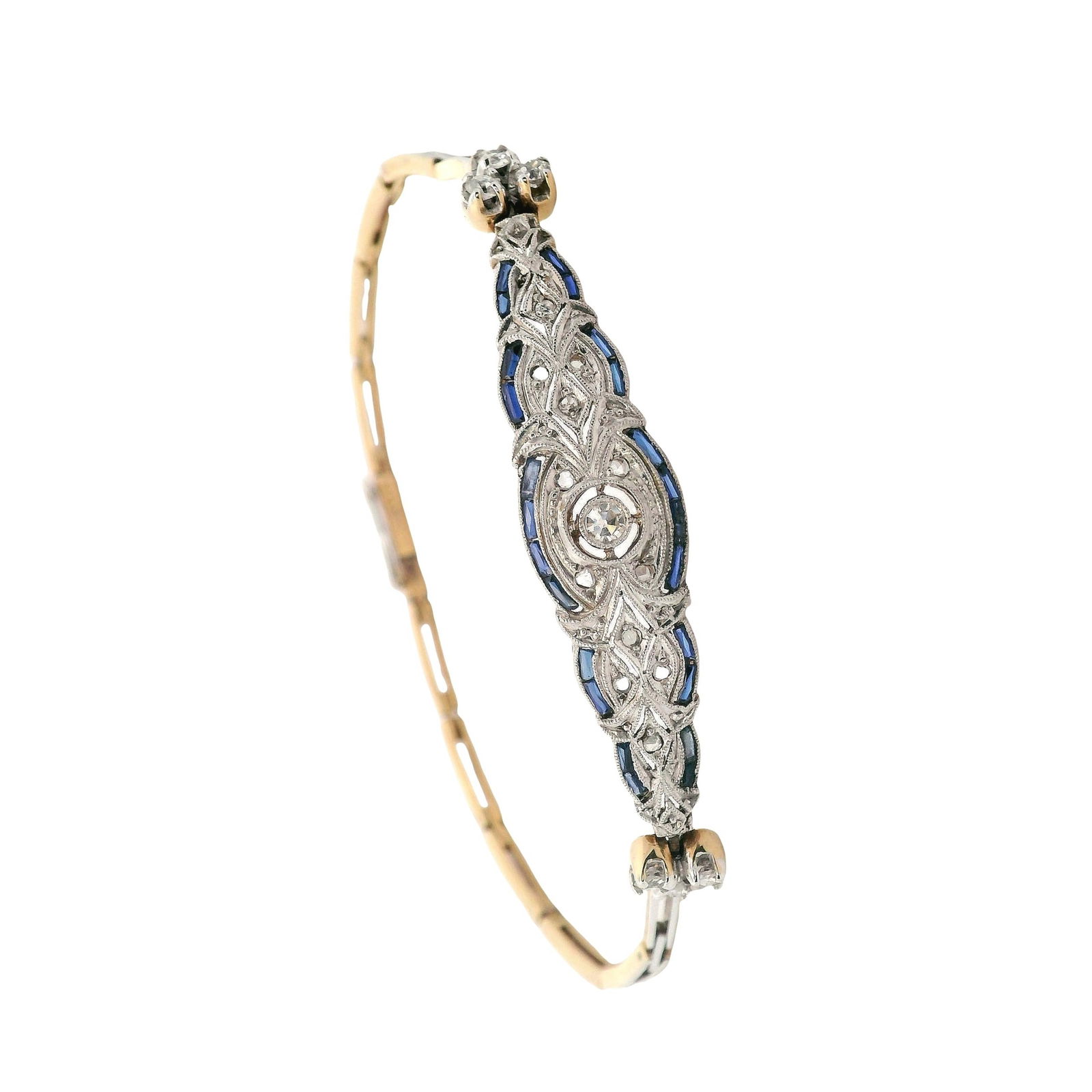 Antique 18kt yellow Gold & Platinum Bracelet with Diamonds & Sapphires (1 of 8)