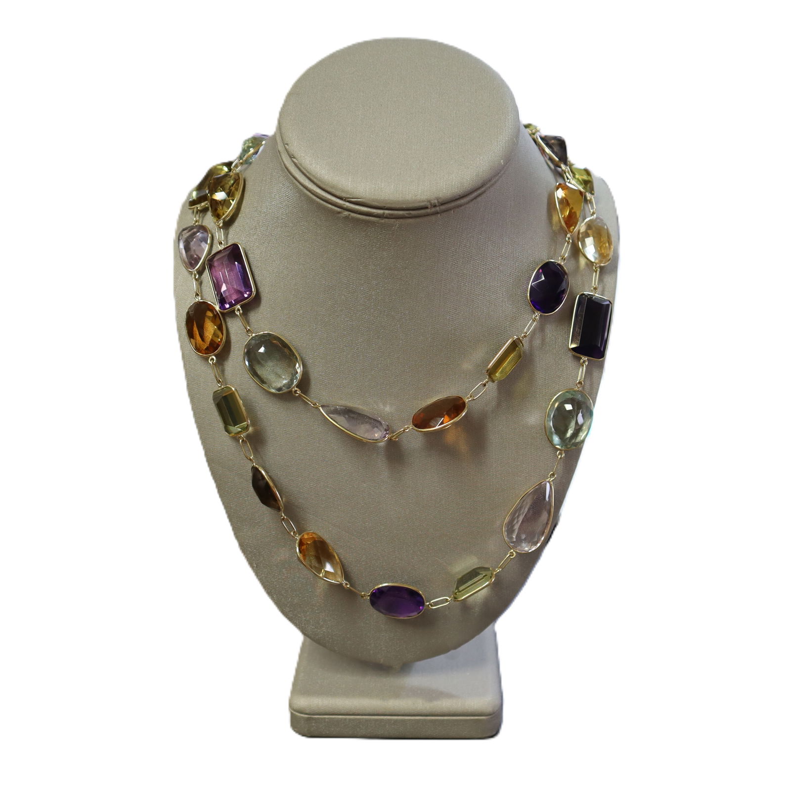 18K Yellow Gold Necklace with Approx. 450 Carats of Multicolor Semi-Precious Gemstones (1 of 8)