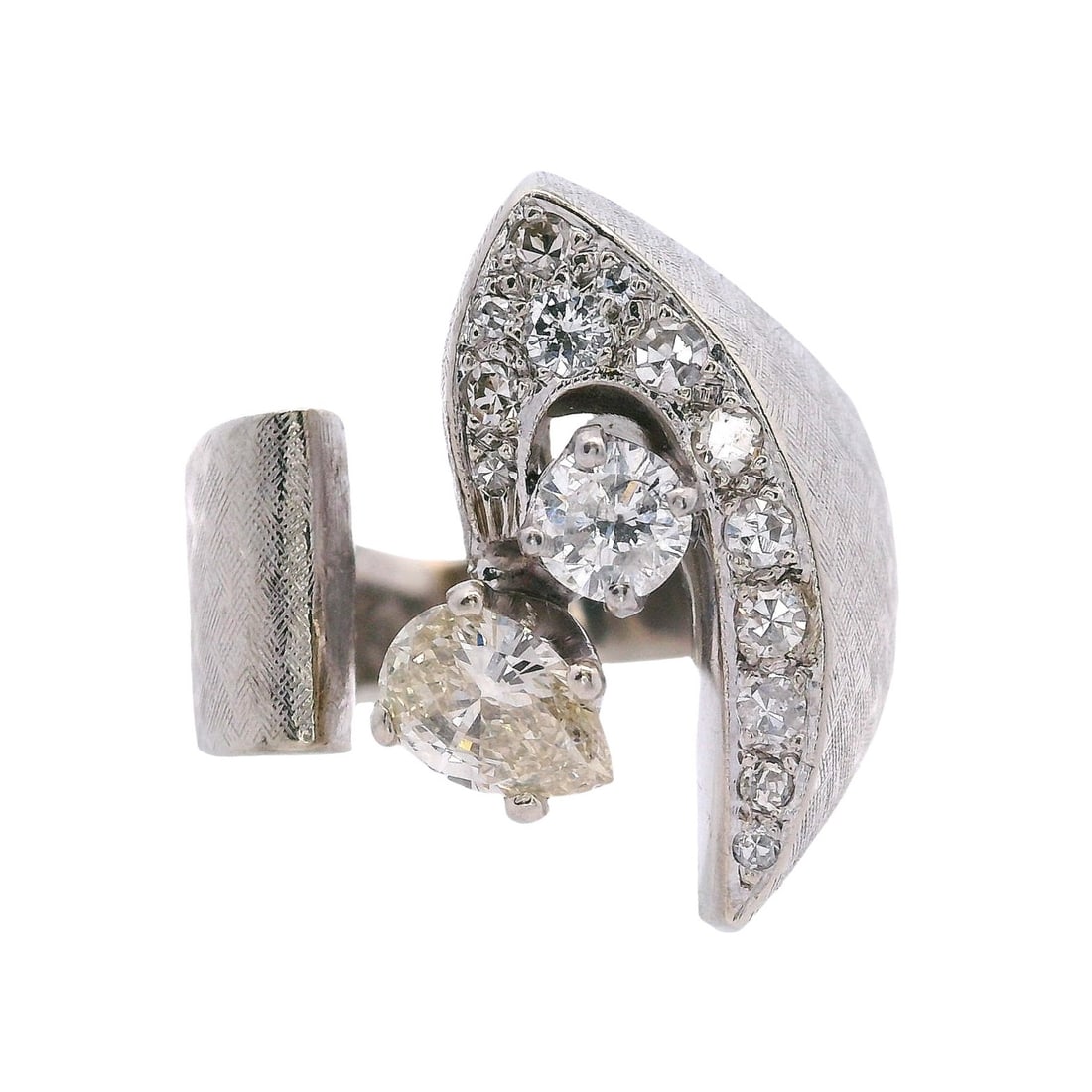 Retro 18kt white Gold Ring with 1.15 Cts in Diamonds (1 of 7)