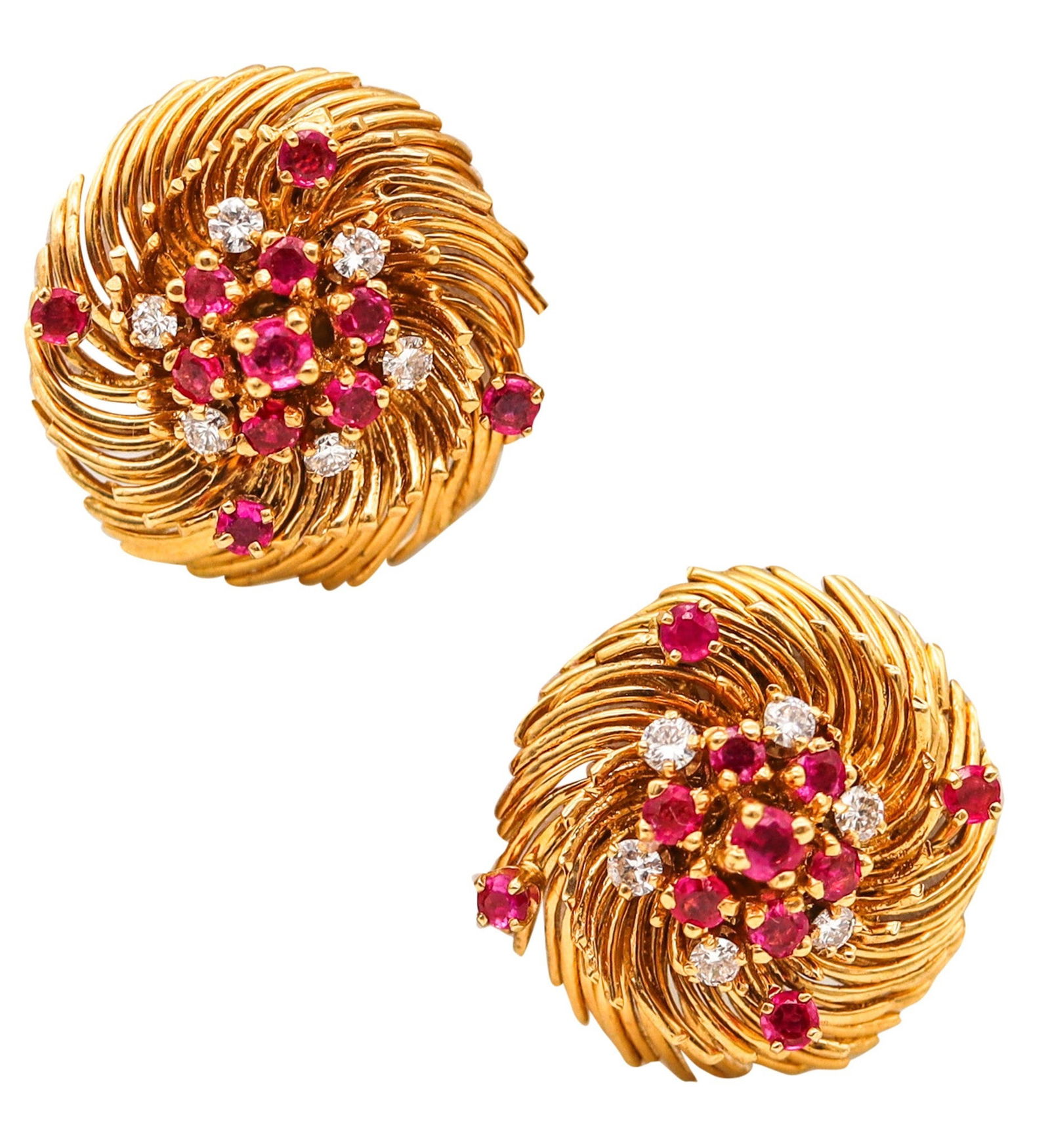 VERDURA 1960 Clips On Earrings In 18Kt Yellow Gold With 2.02 Ctw Diamonds & Rubies (1 of 6)