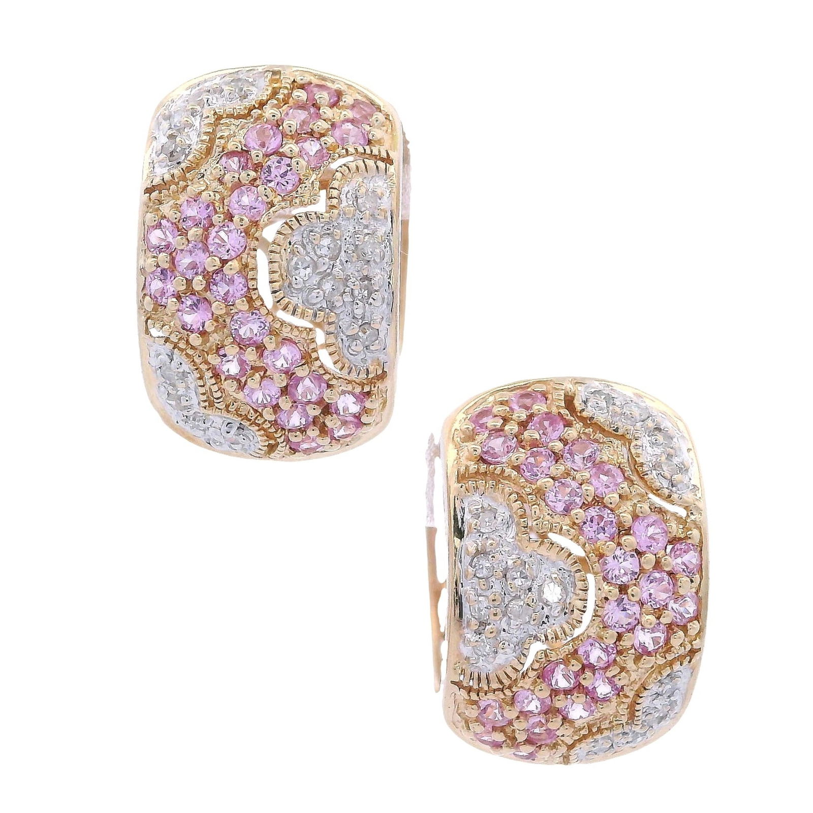 14kt yellow gold Huggies Earrings with Pink Sapphires & Diamonds (1 of 5)