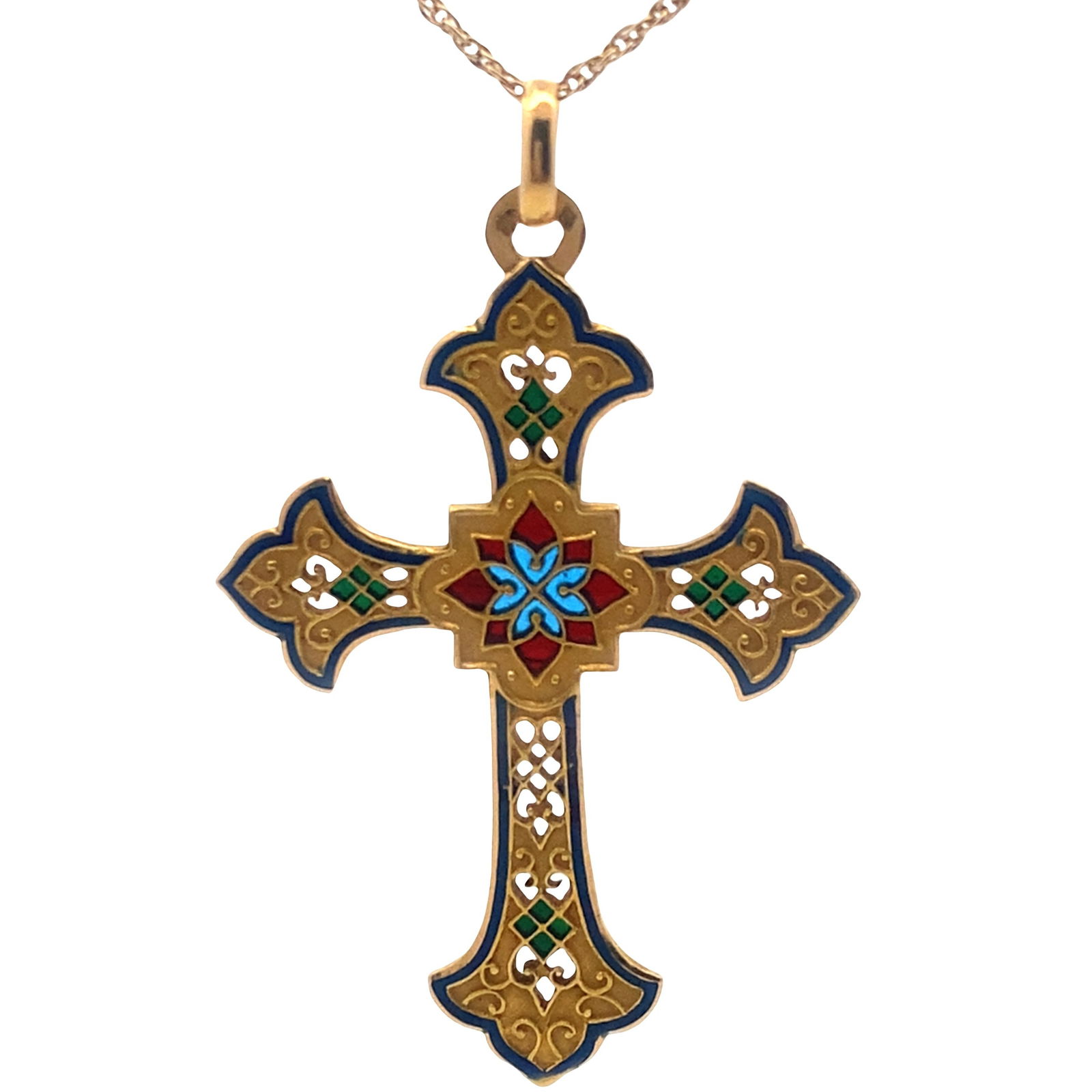 Antique French Plique a Jour 18kt Gold Cross Pendant (1 of 5)