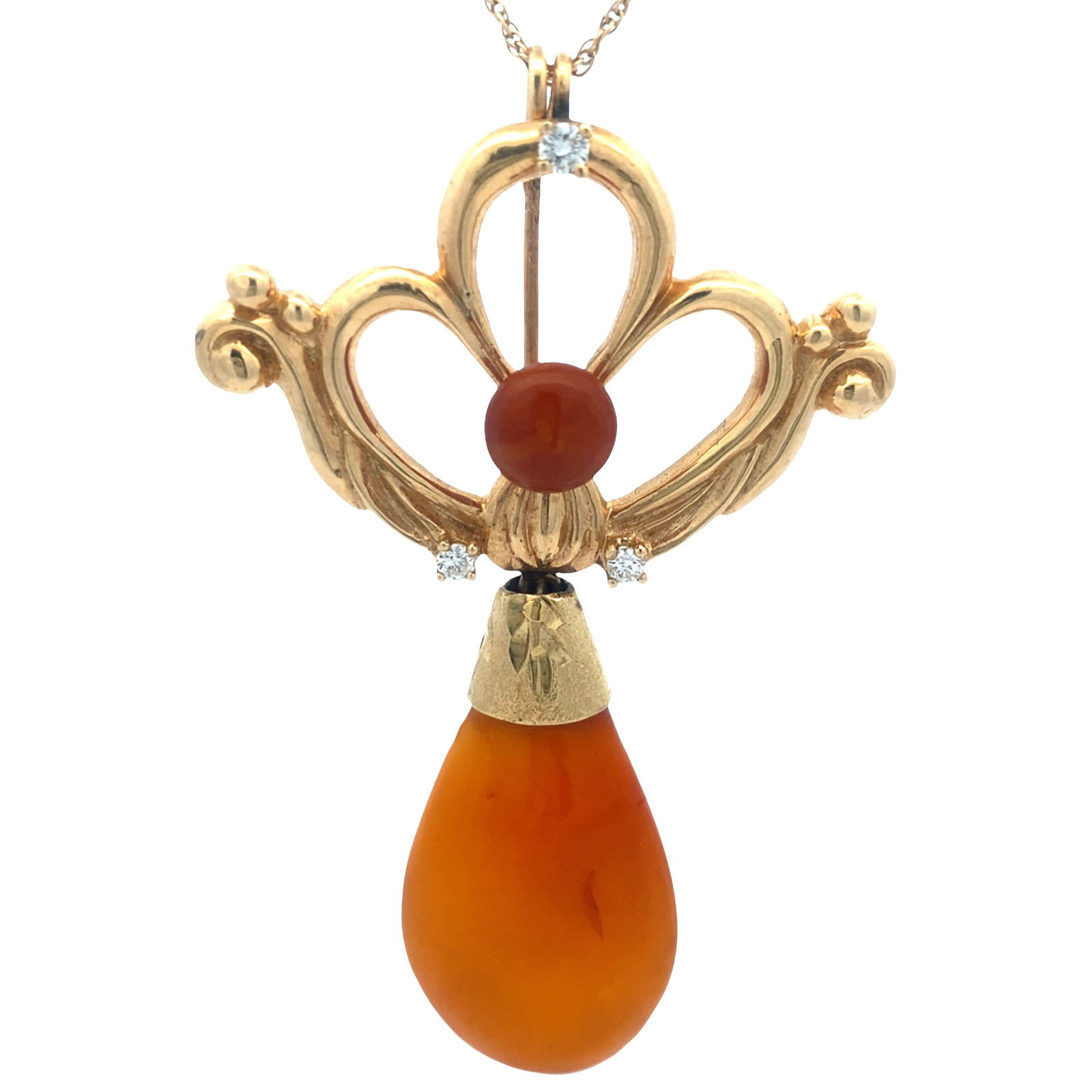 Antique 18kt Gold Pendant / Brooch with Amber & Diamonds (1 of 5)