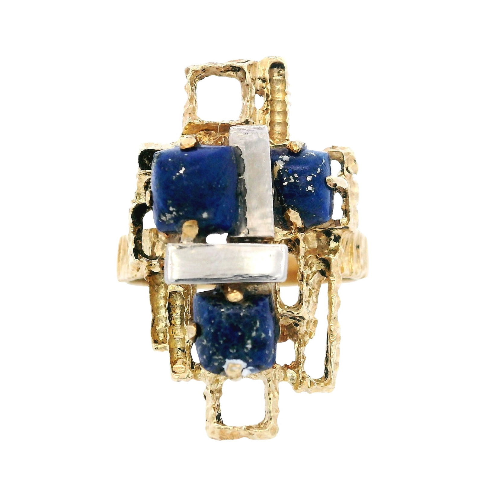 Designer 18kt yellow & white Gold Ring with Lapis Lazuli (1 of 9)