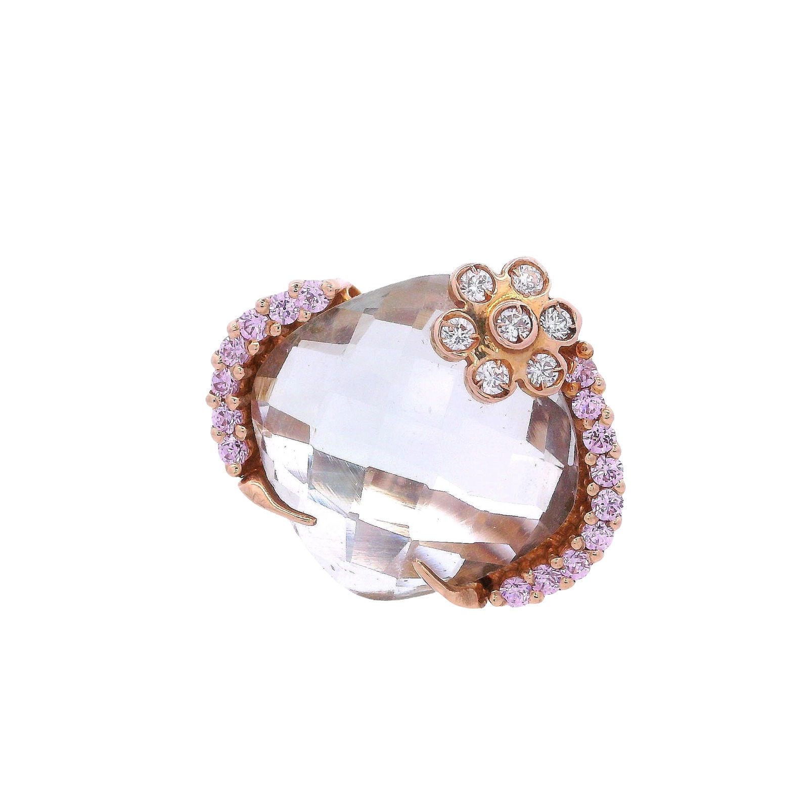 18kt Rose Gold Ring with Quartz, Pink & white Diamonds (1 of 6)