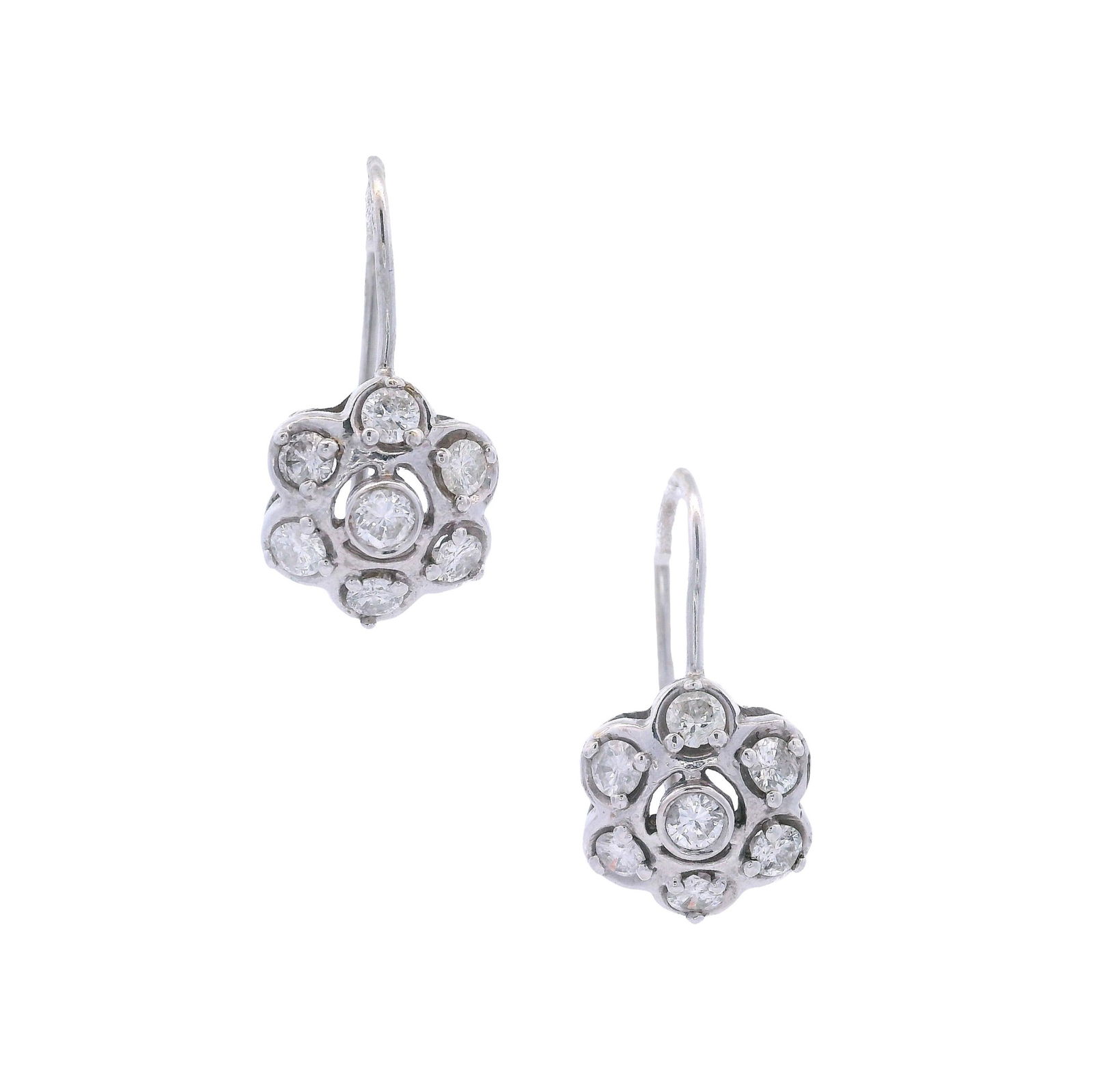 Vintage 18kt white Gold Rosetta Earrings with Diamonds (1 of 4)