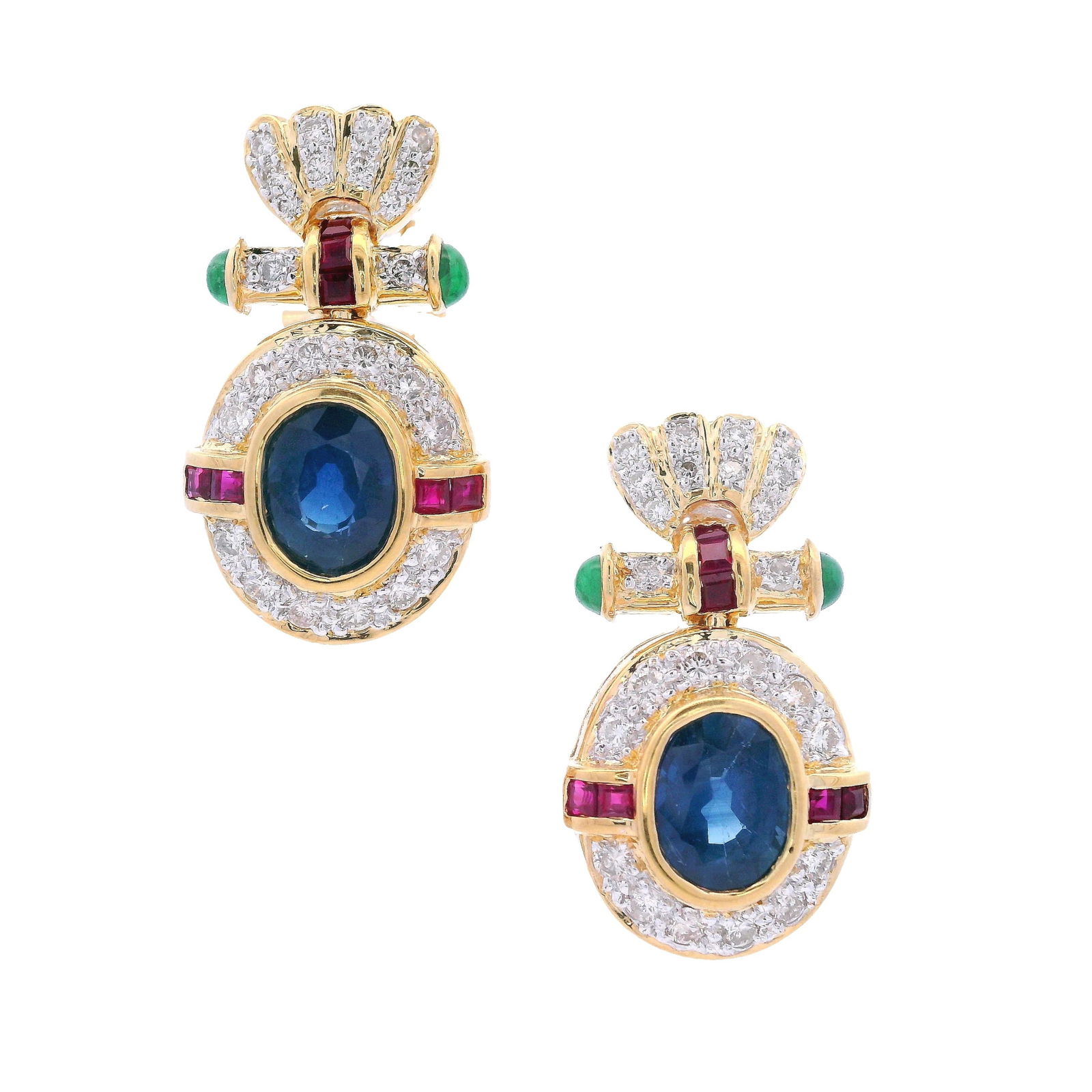 18K Yellow Gold Diamond & Multi-Gemstone Earrings (1 of 5)
