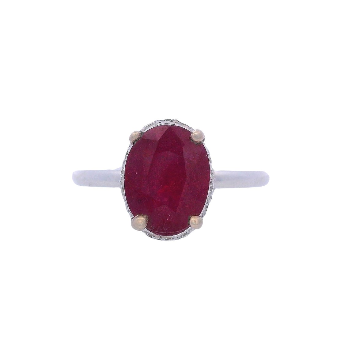 14kt white Gold Engagement Ring with Ruby & Diamonds (1 of 7)