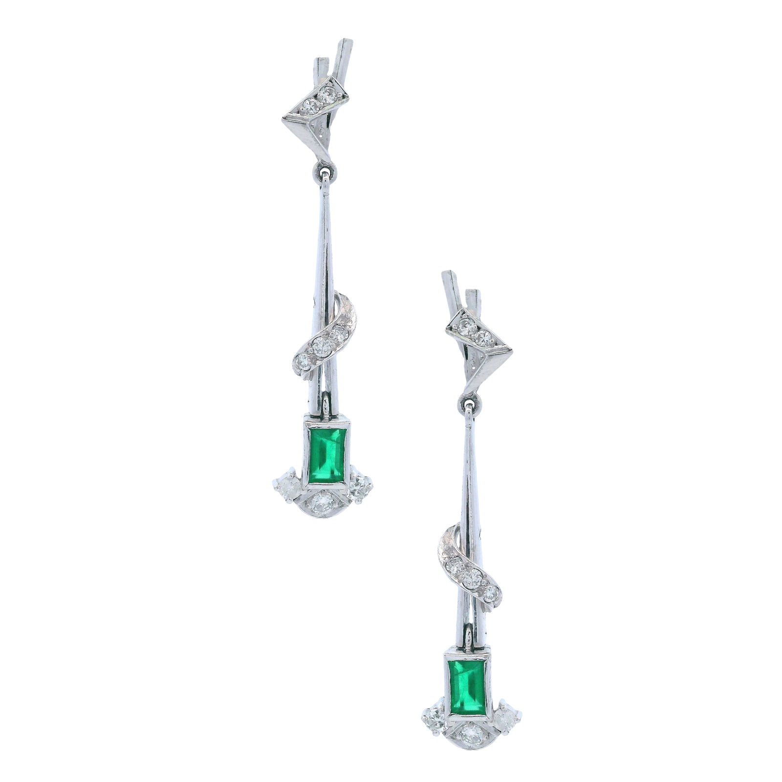 18kt white Gold Dangle Earrings with Diamonds & Emeralds (1 of 5)