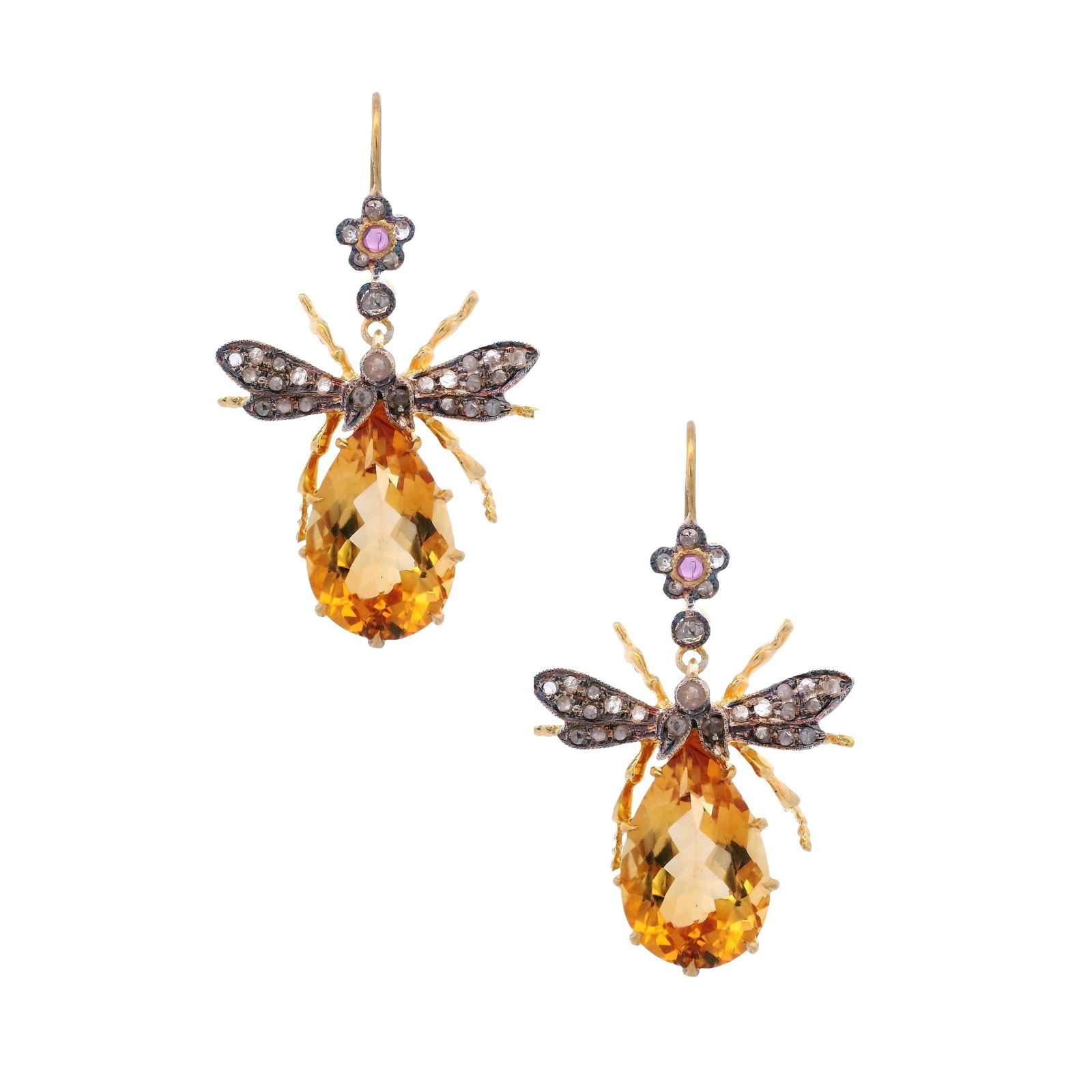 14kt yellow gold & Sterling Silver Gilt Bee Earrings with Citrines & Diamonds (1 of 5)