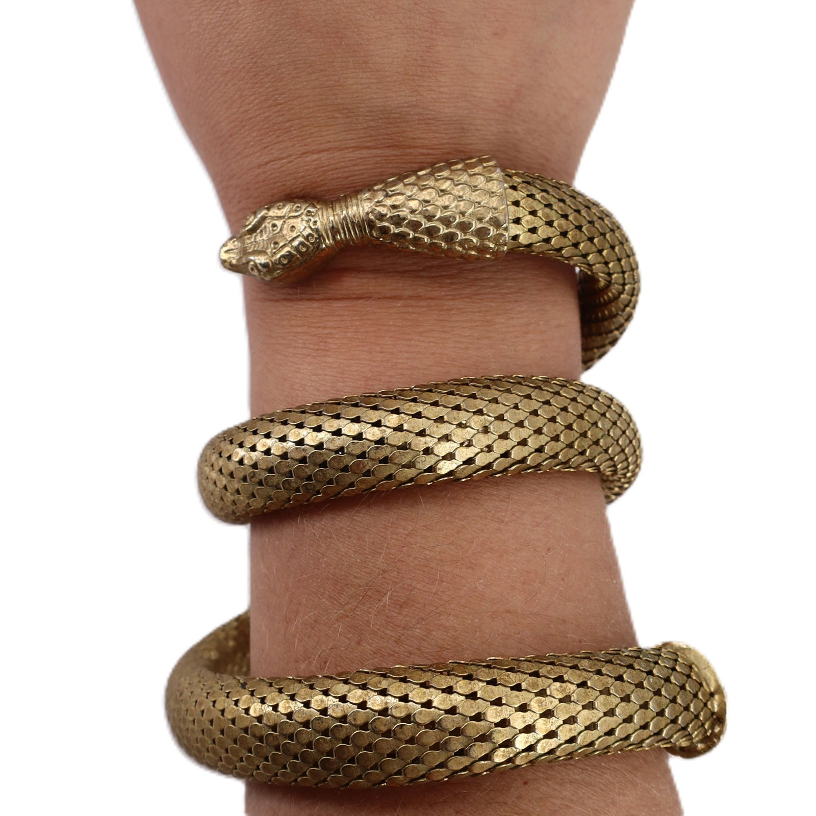 Vintage Whiting Davis Mesh Gold Plated Snake Serpent Coil Wrap Bracelet (1 of 10)