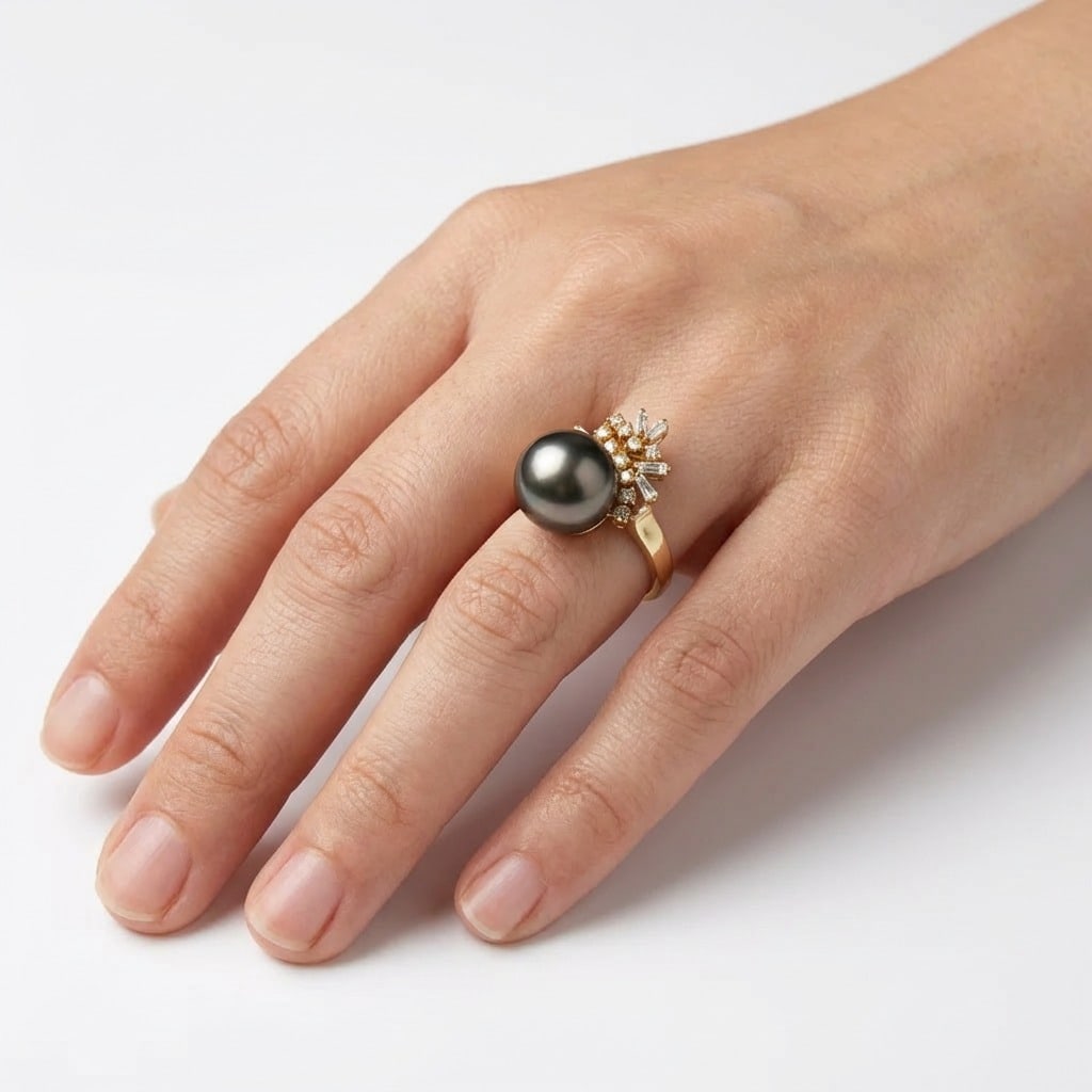 14K Yellow Gold South Sea Pearl & Diamond Ring (1 of 4)